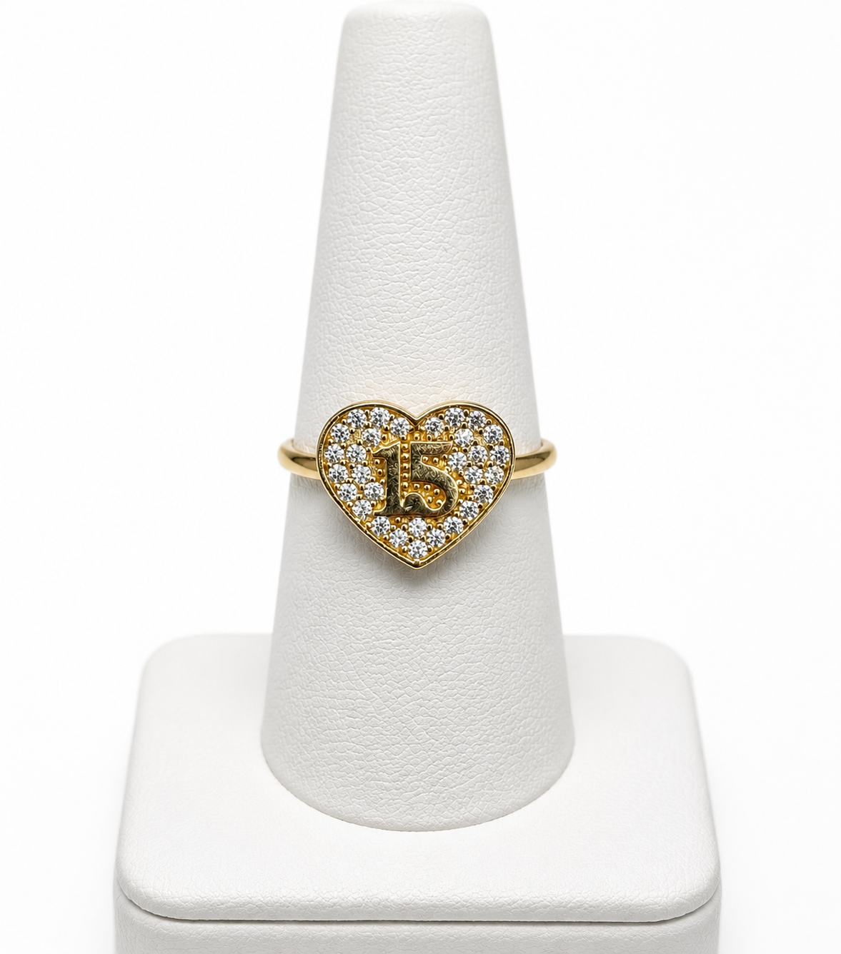 14k Solid Gold Ring 15 Birthday Heart