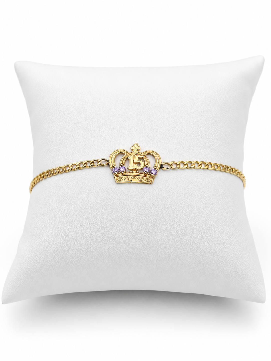 14k Solid Gold Bracelet Link 15 Birthday Crown