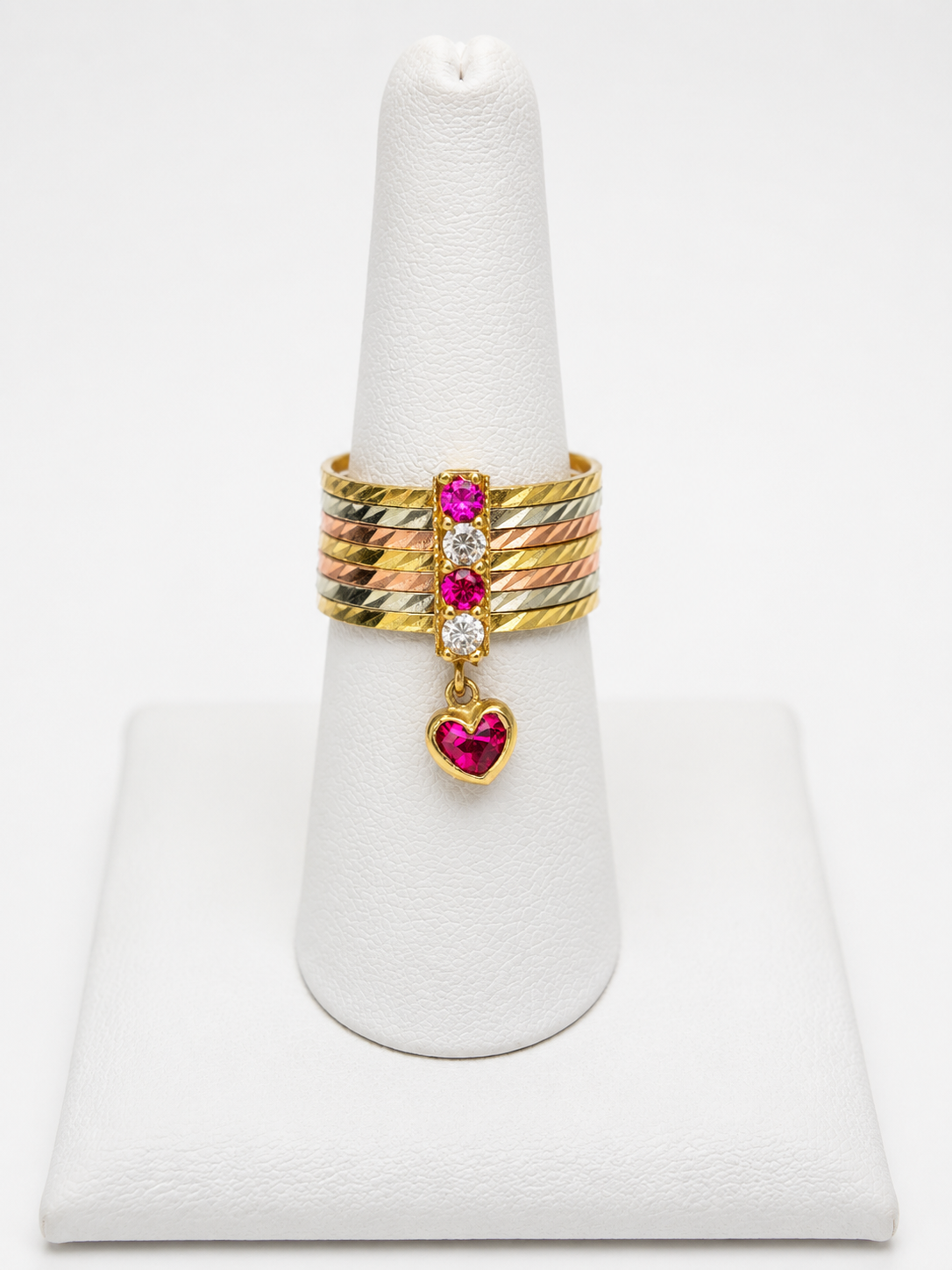 14k Solid Gold Ring Semanario Style with Heart Pendant
