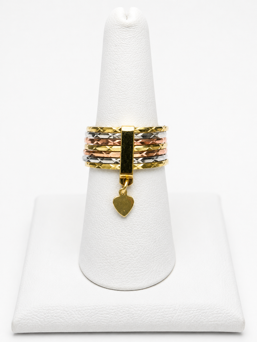 14k Solid Gold Ring Semanario Style with Heart Pendant