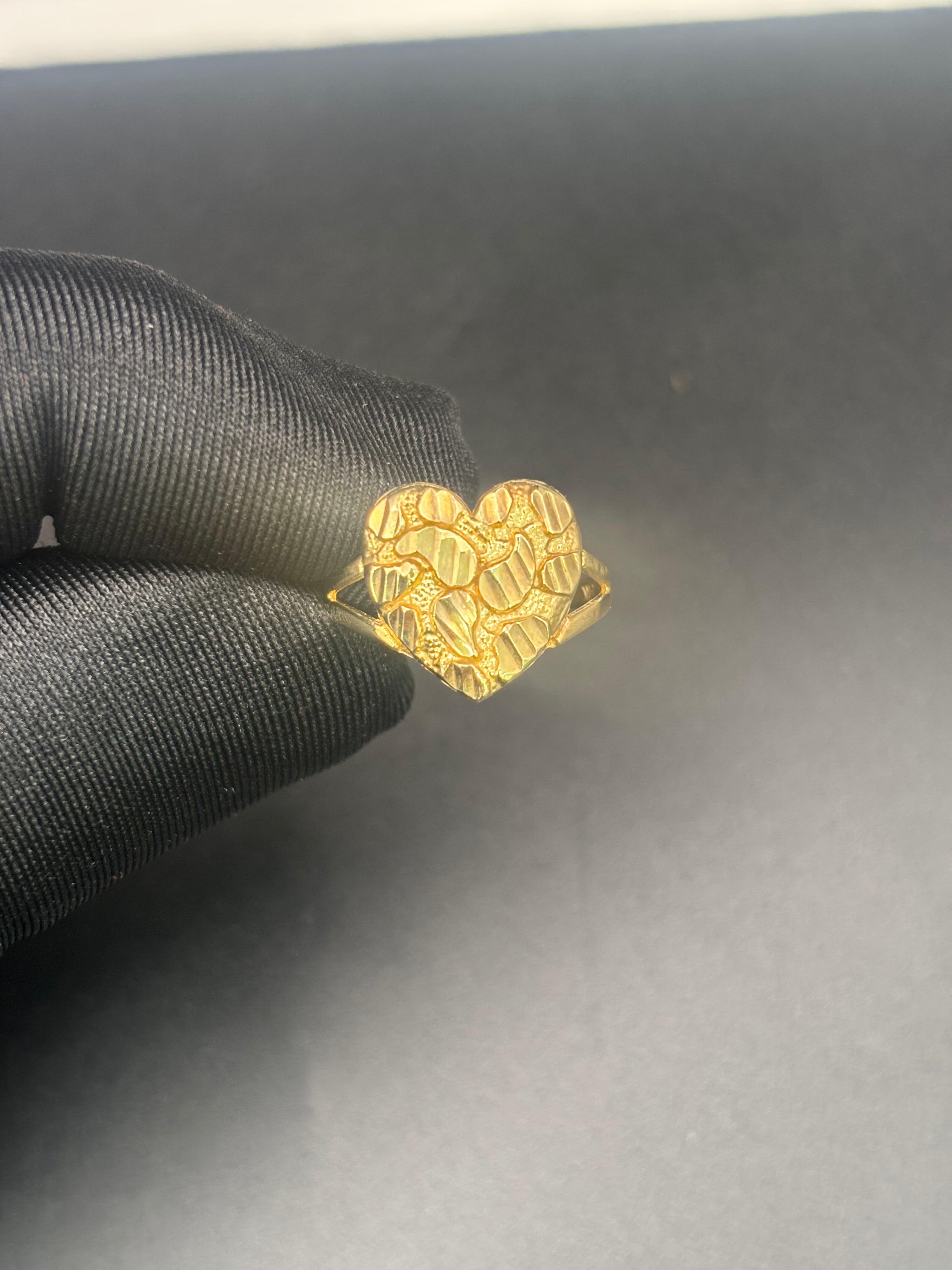 14k Solid Fine Italian Gold Nugget Hearth Ring