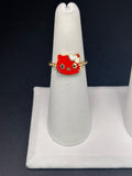 14k Solid Fine Italian Gold Ring Hello Kitty Red