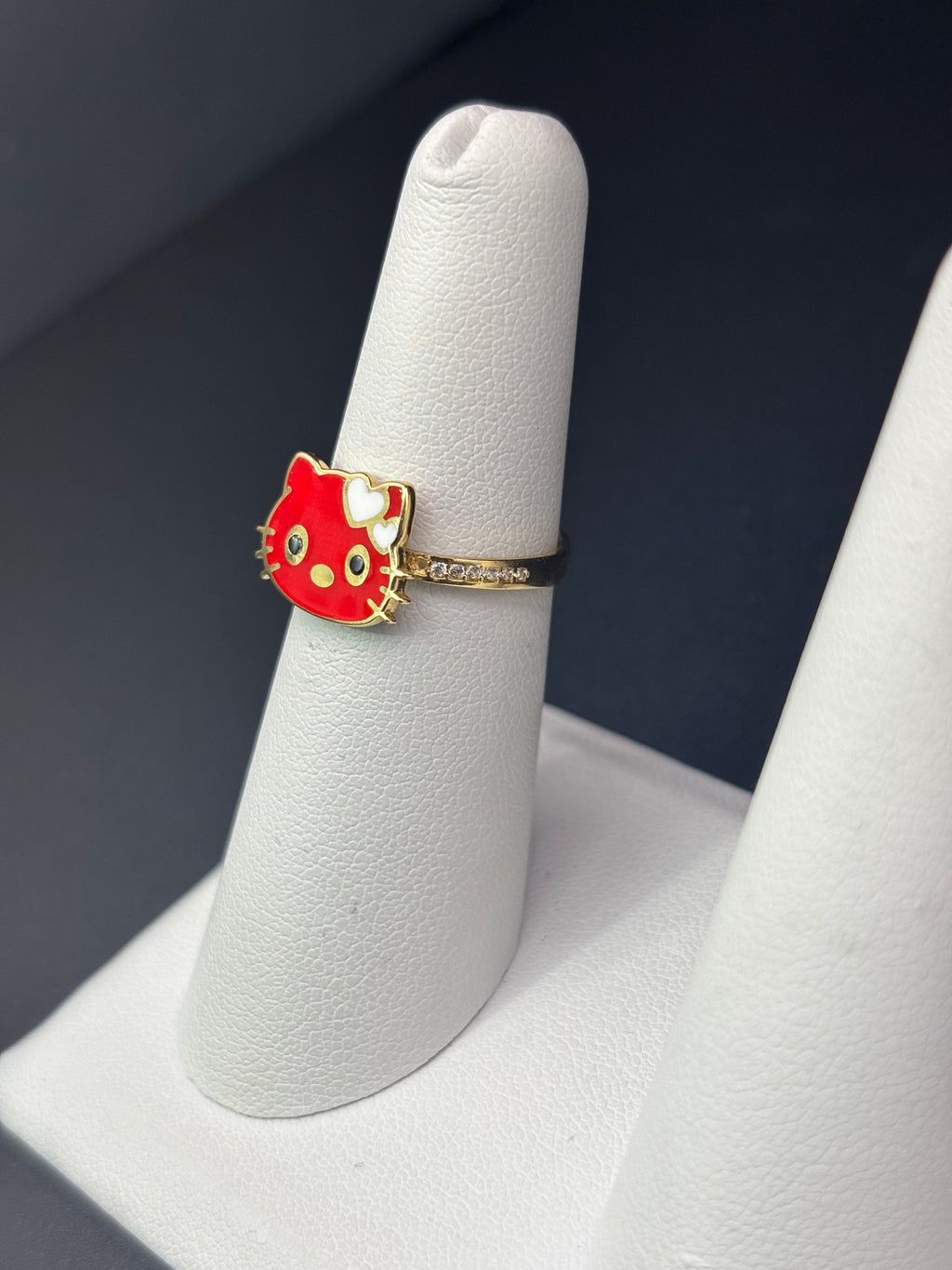 14k Solid Fine Italian Gold Ring Hello Kitty Red