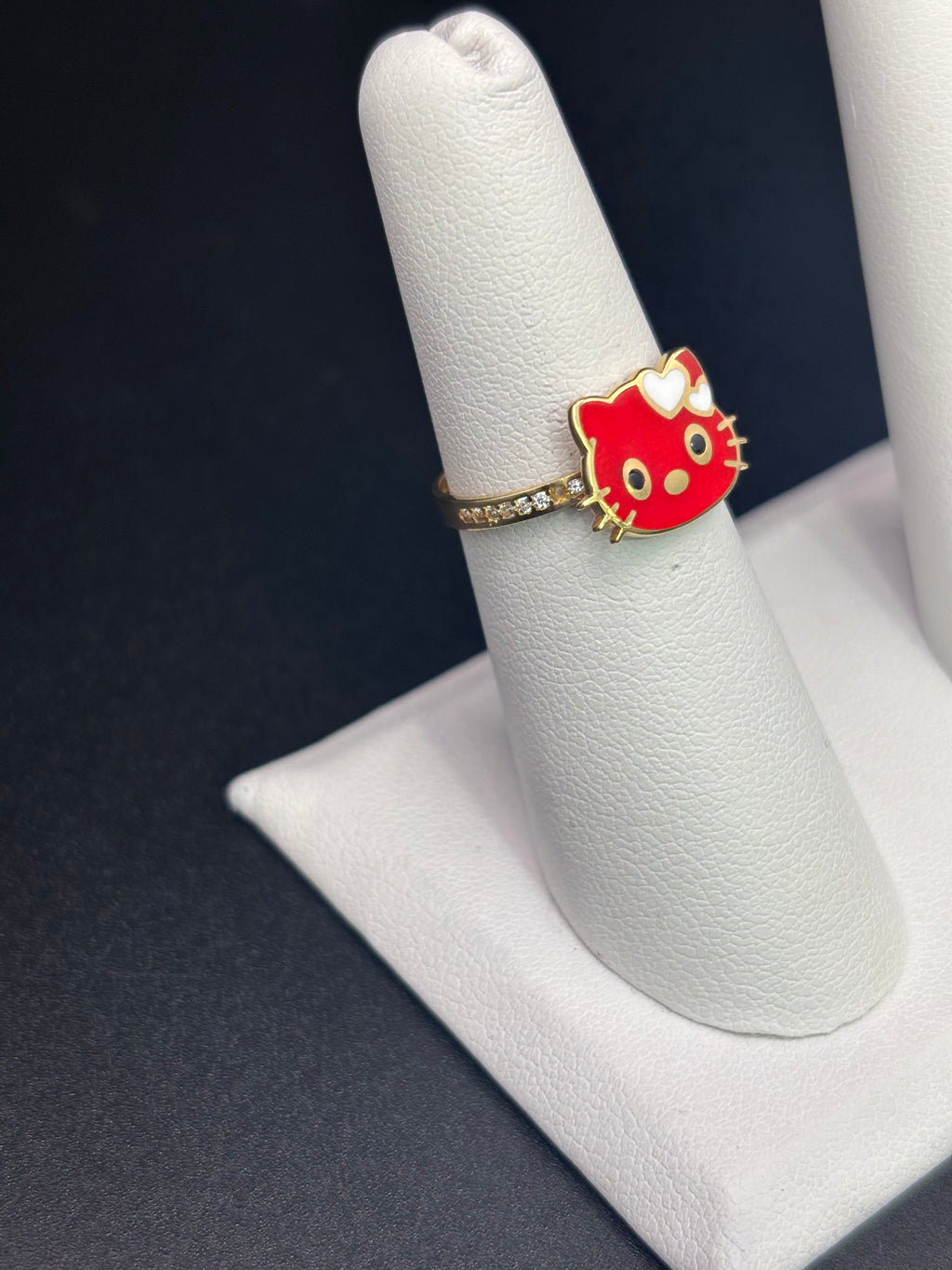 14k Solid Fine Italian Gold Ring Hello Kitty Red