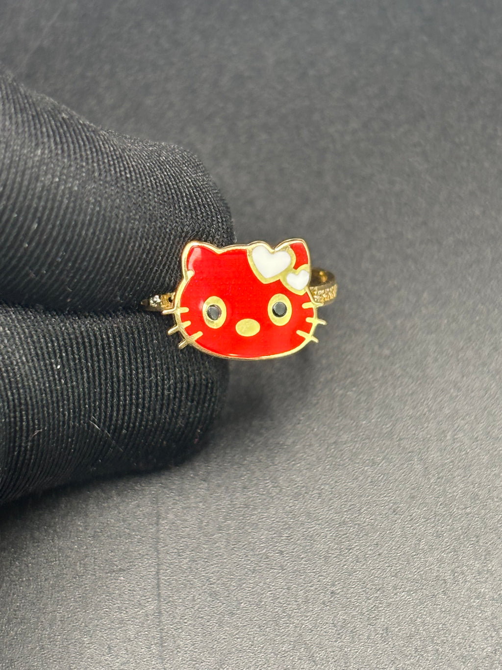 14k Solid Fine Italian Gold Ring Hello Kitty Red