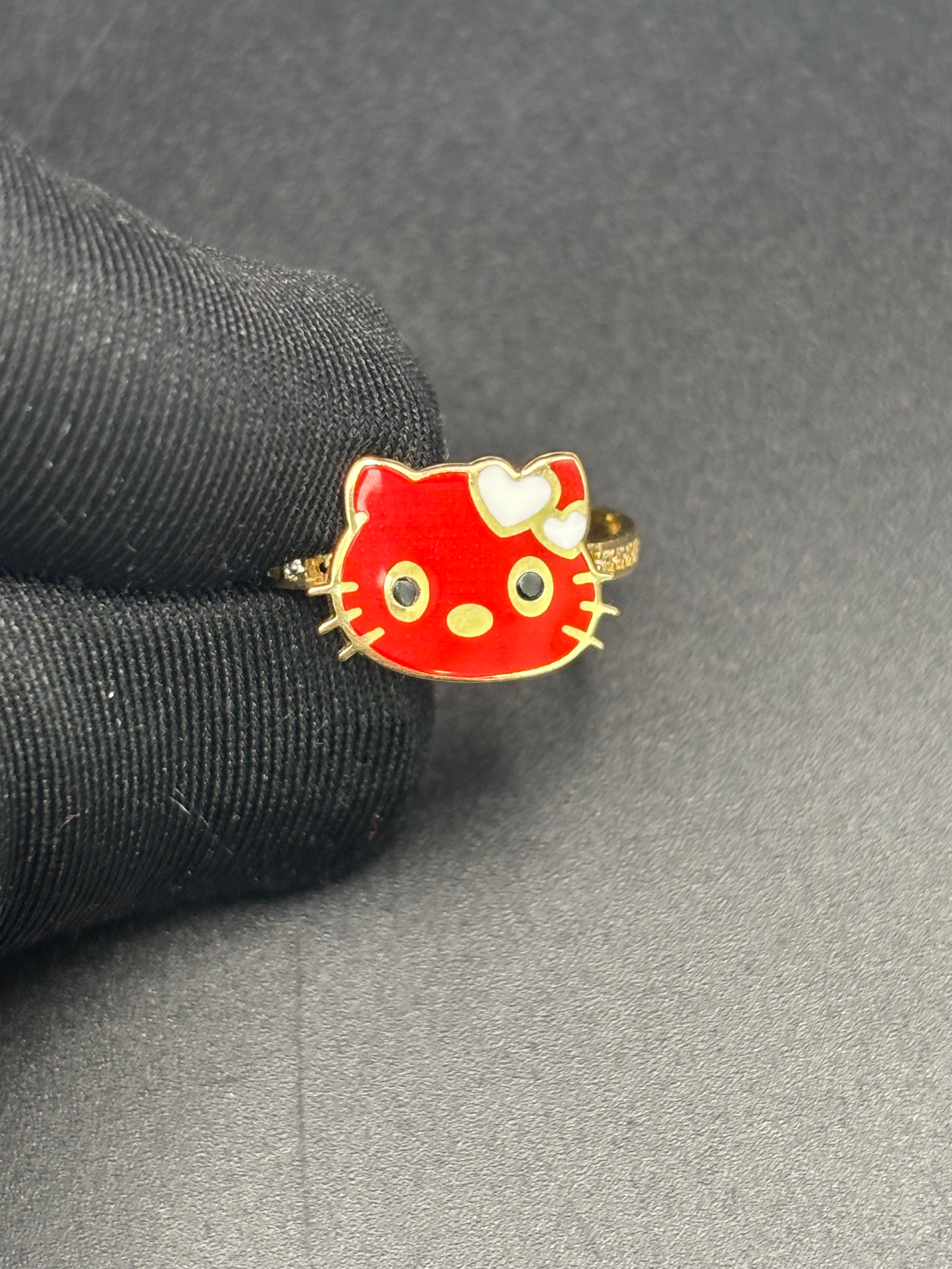 14k Solid Fine Italian Gold Ring Hello Kitty Red