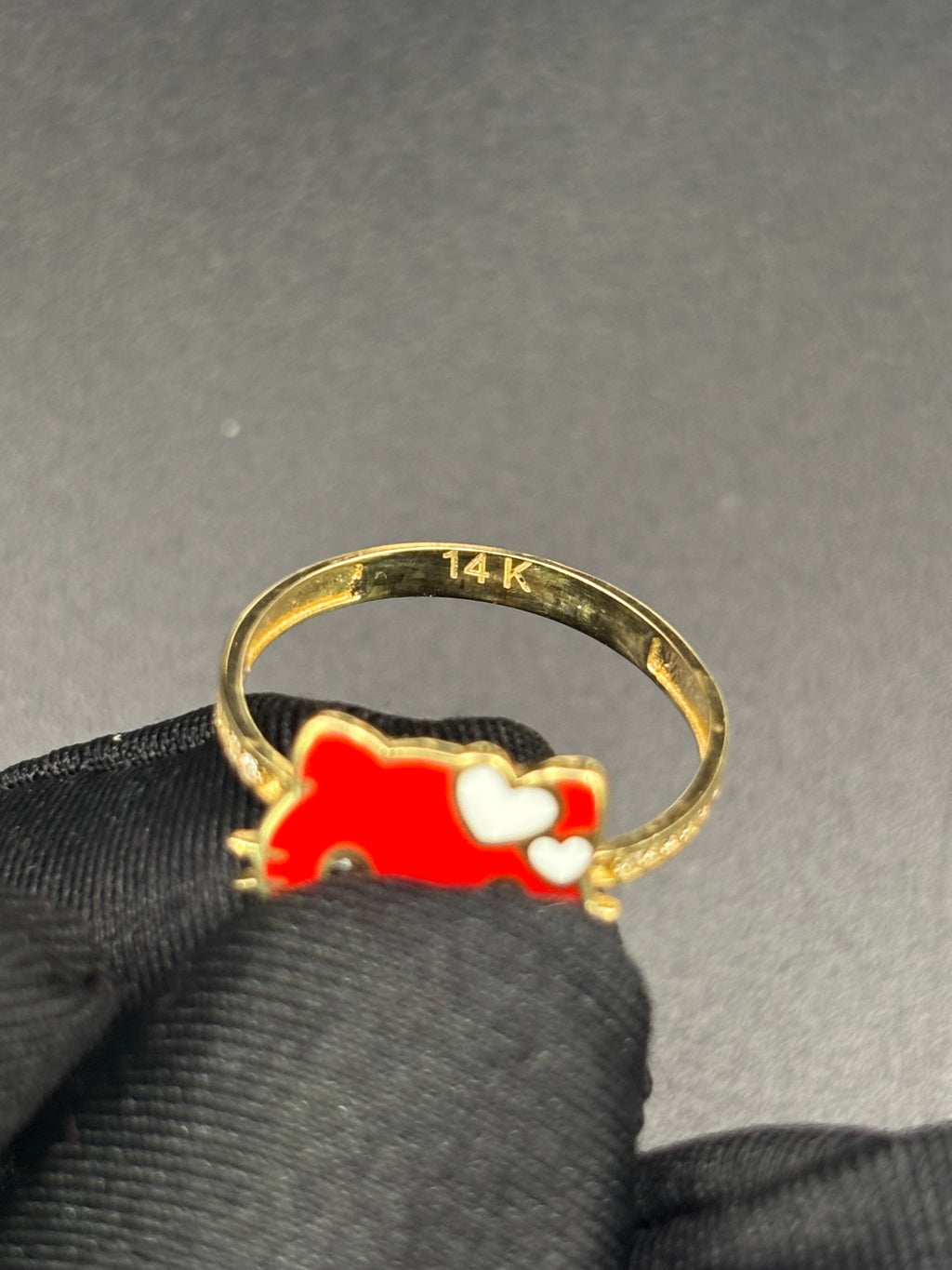 14k Solid Fine Italian Gold Ring Hello Kitty Red