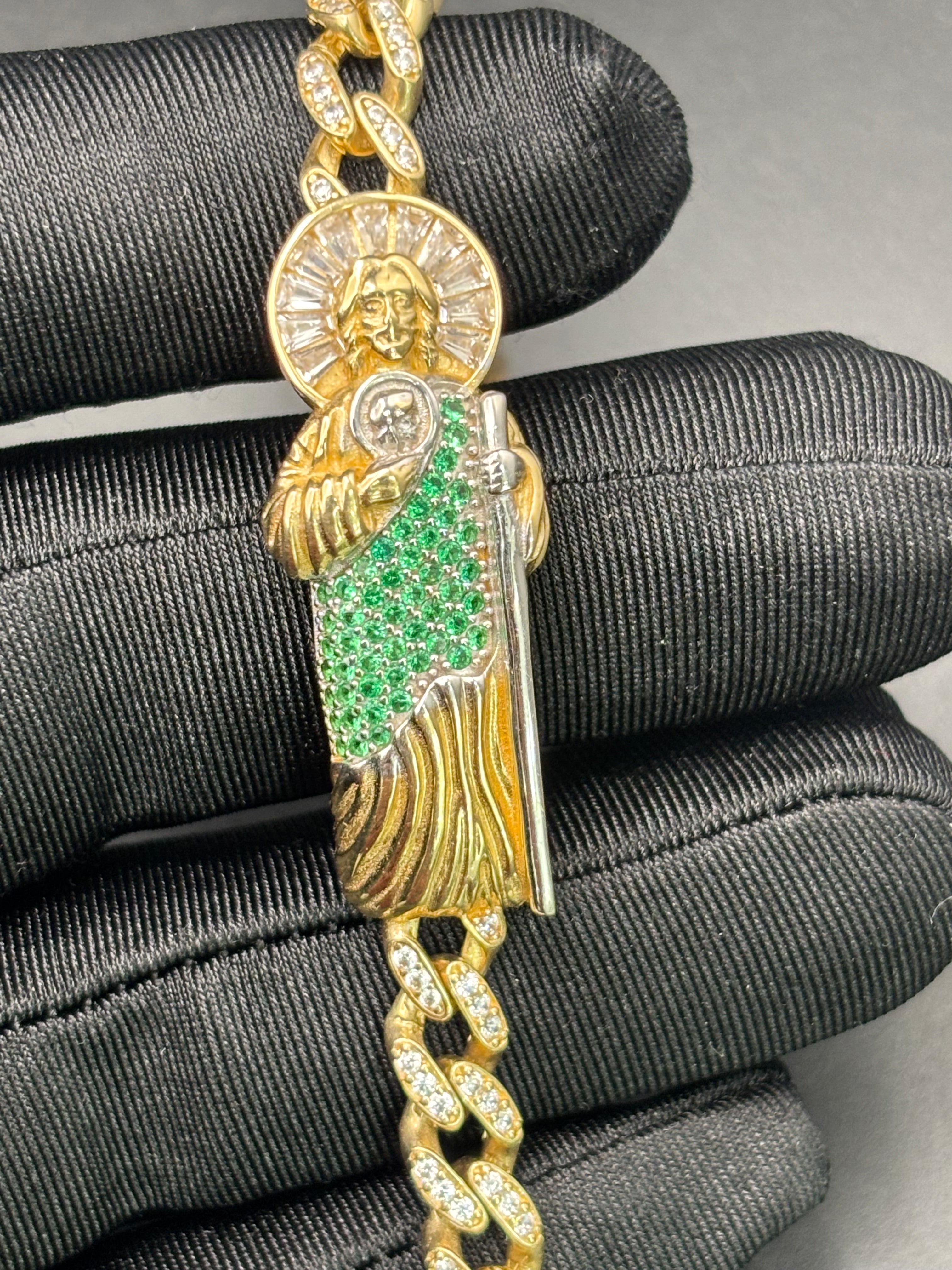 14k Solid Gold Cuban Link Bracelet San Judas