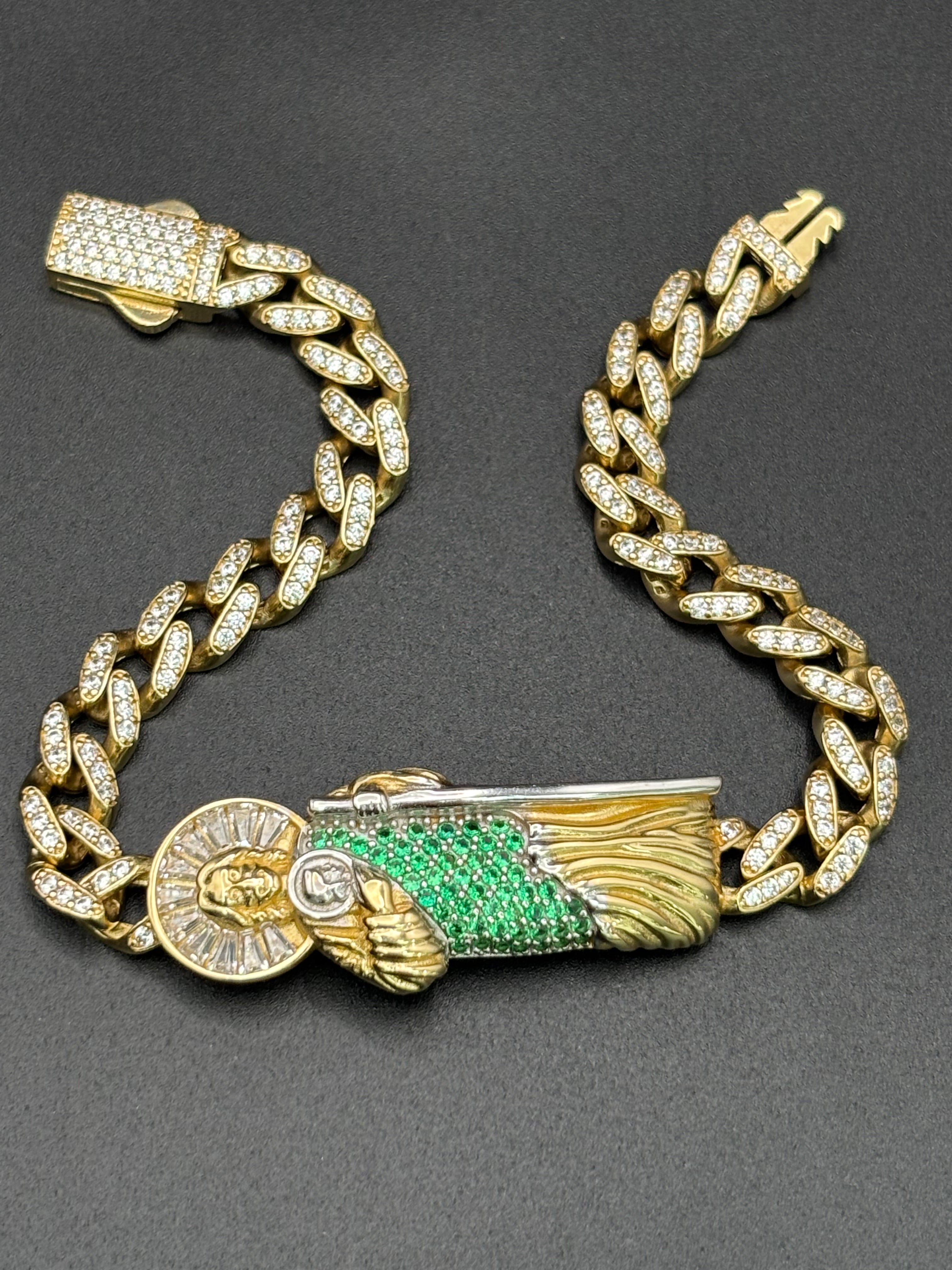 14k Solid Gold Cuban Link Bracelet San Judas