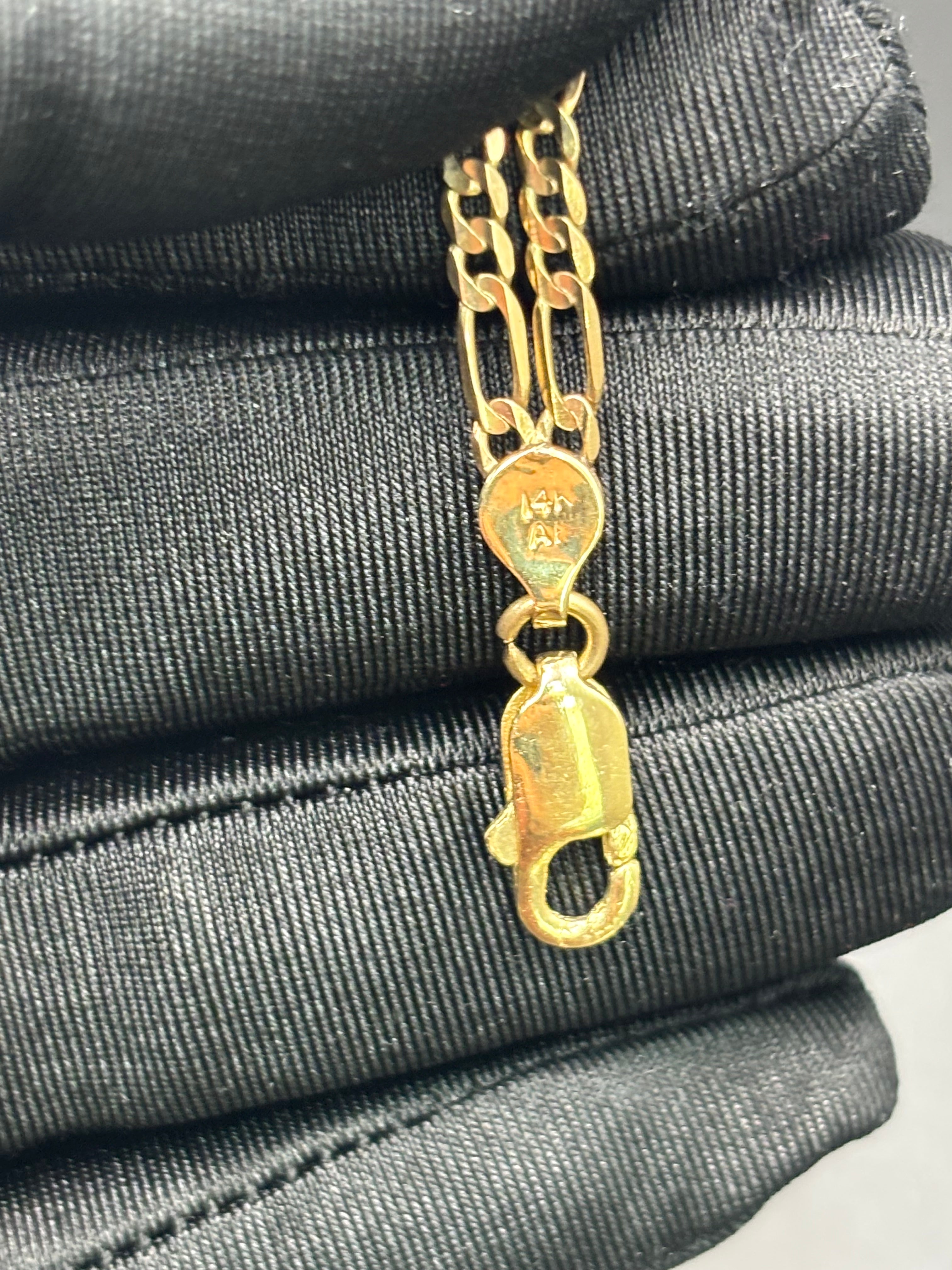 14k Solid Gold Figaro Link Bracelet