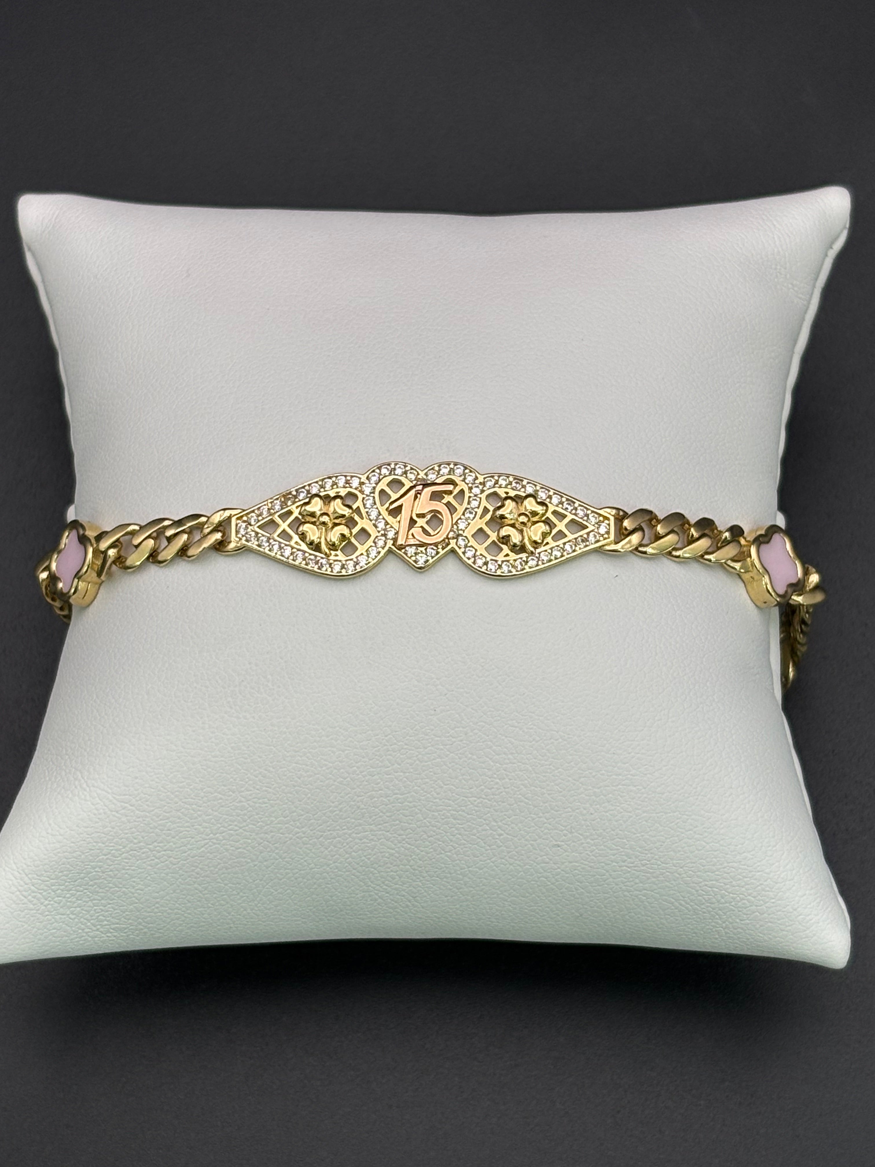 14k Gold Cuban Link Quinceanera Bracelet