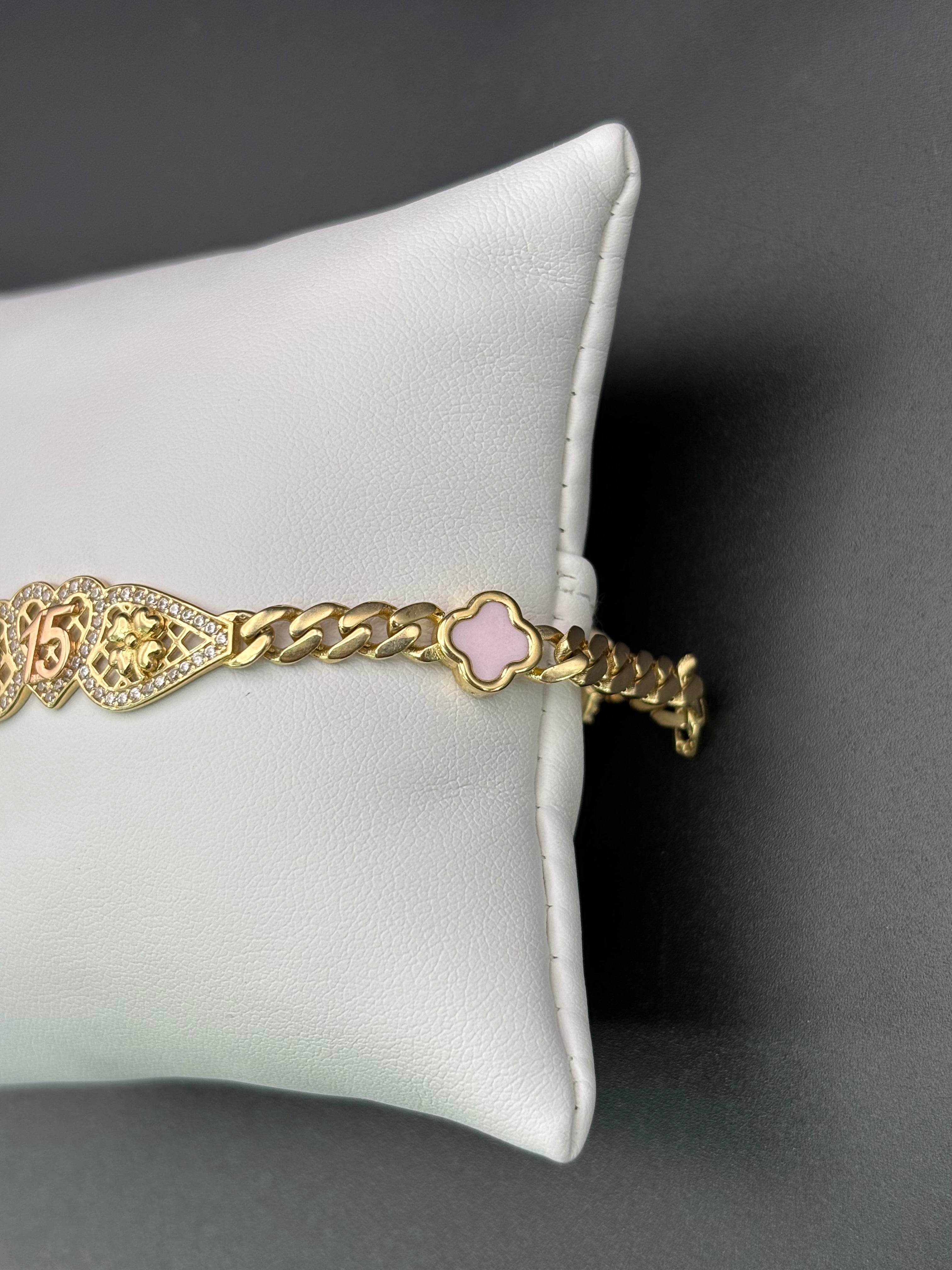 14k Gold Cuban Link Quinceanera Bracelet