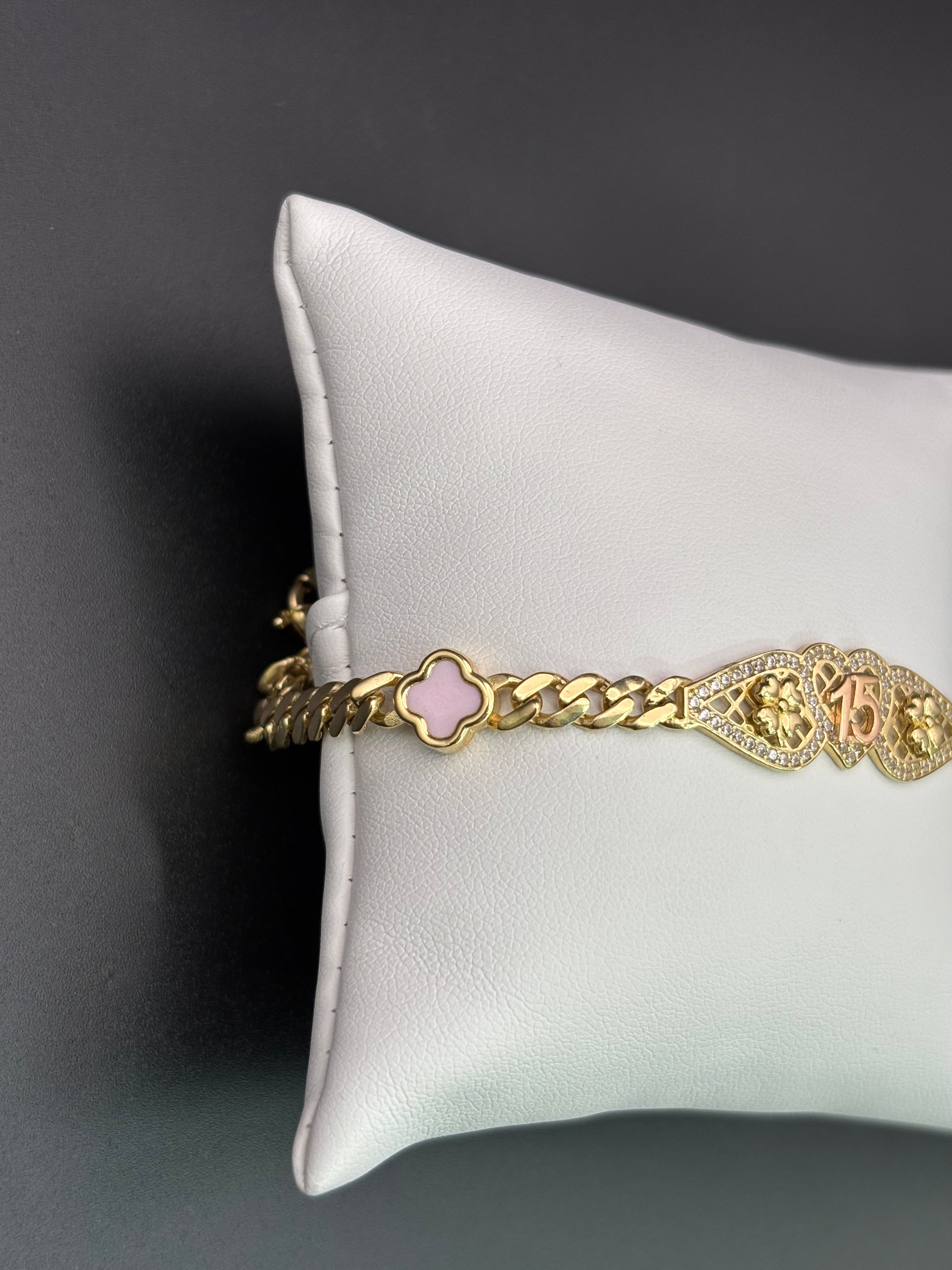 14k Gold Cuban Link Quinceanera Bracelet