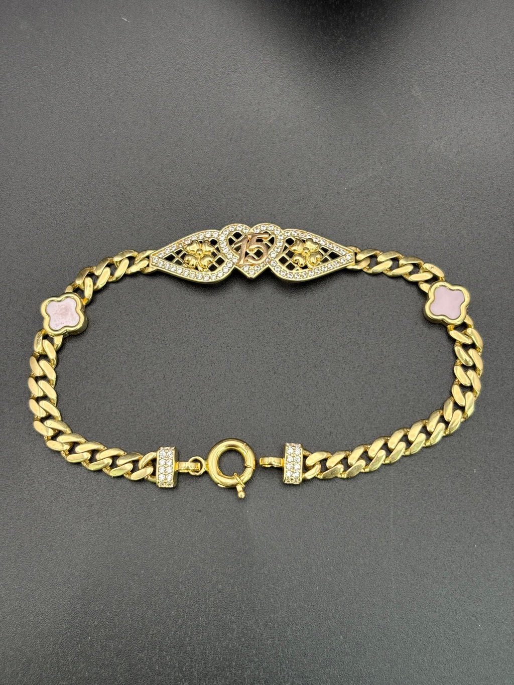 14k Gold Cuban Link Quinceanera Bracelet