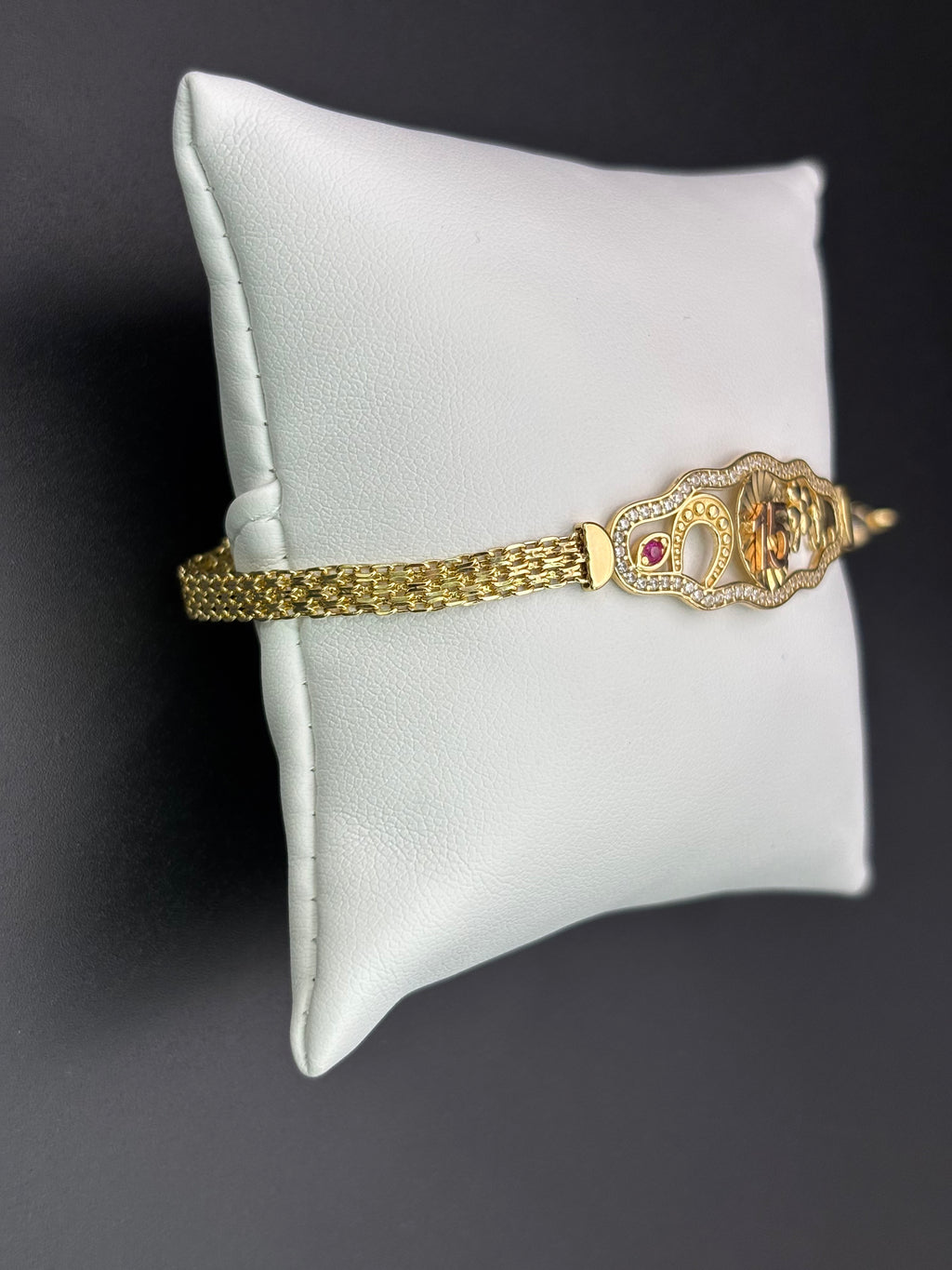 14k Solid Gold Bracelet Link 15 birthday Good Luck
