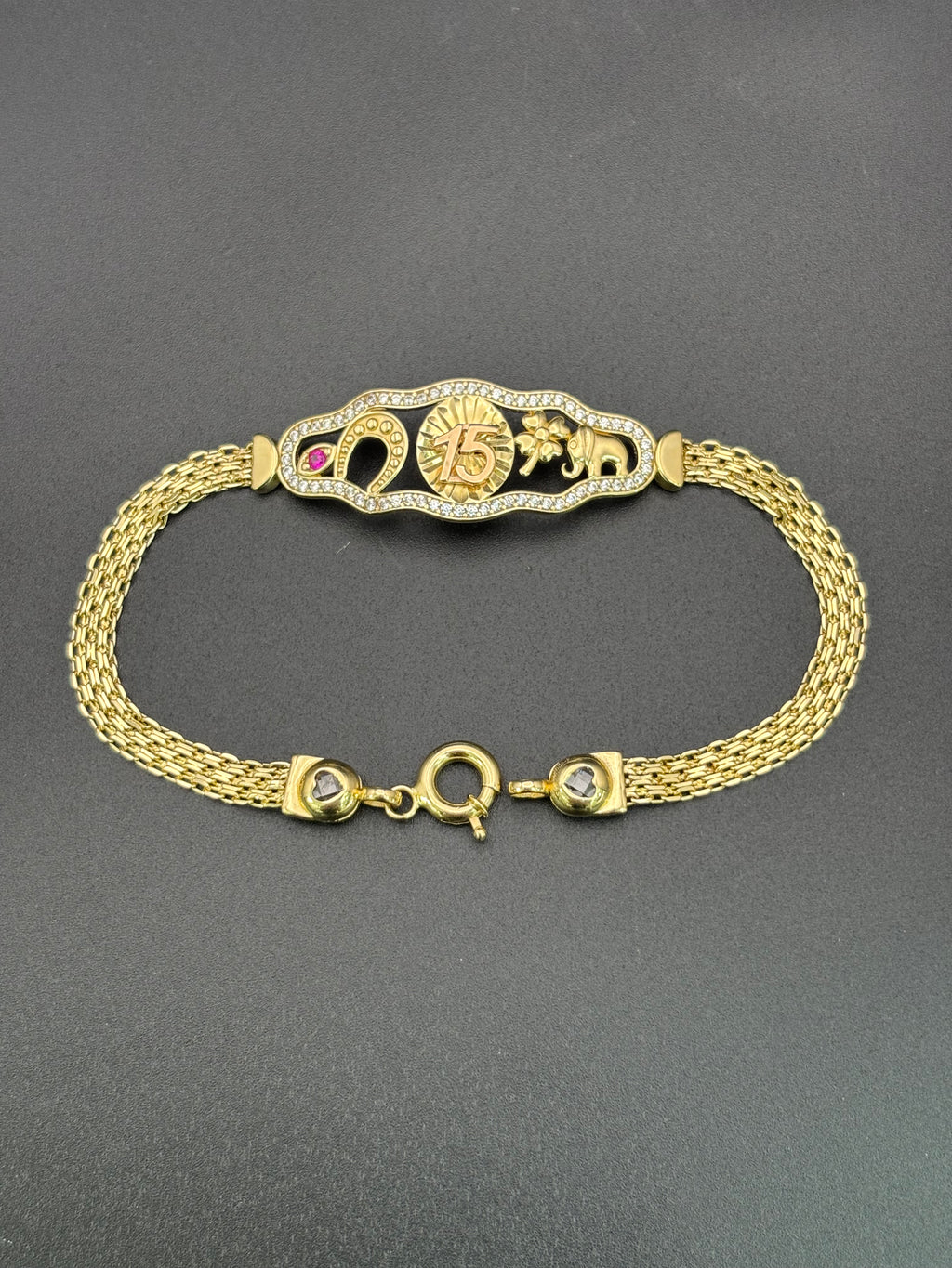 14k Solid Gold Bracelet Link 15 birthday Good Luck