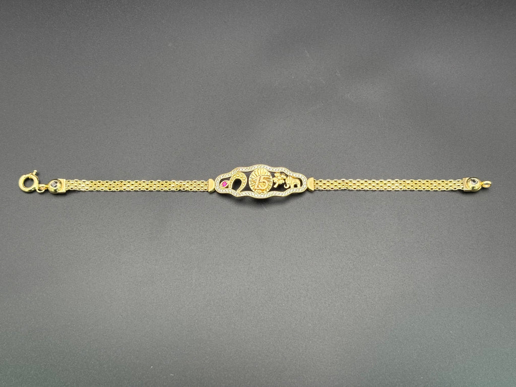 14k Solid Gold Bracelet Link 15 birthday Good Luck