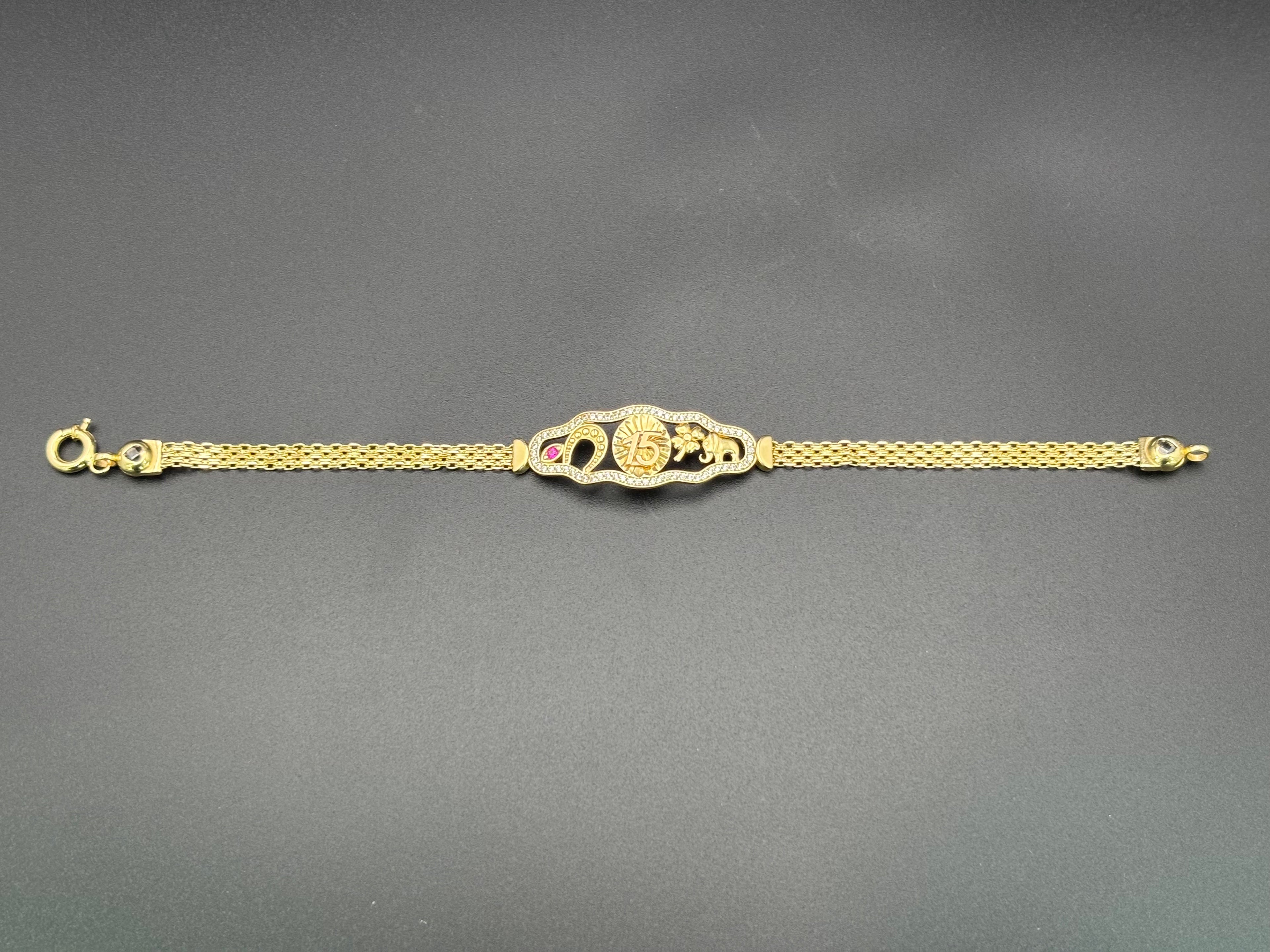 14k Solid Gold Bracelet Link 15 birthday Good Luck