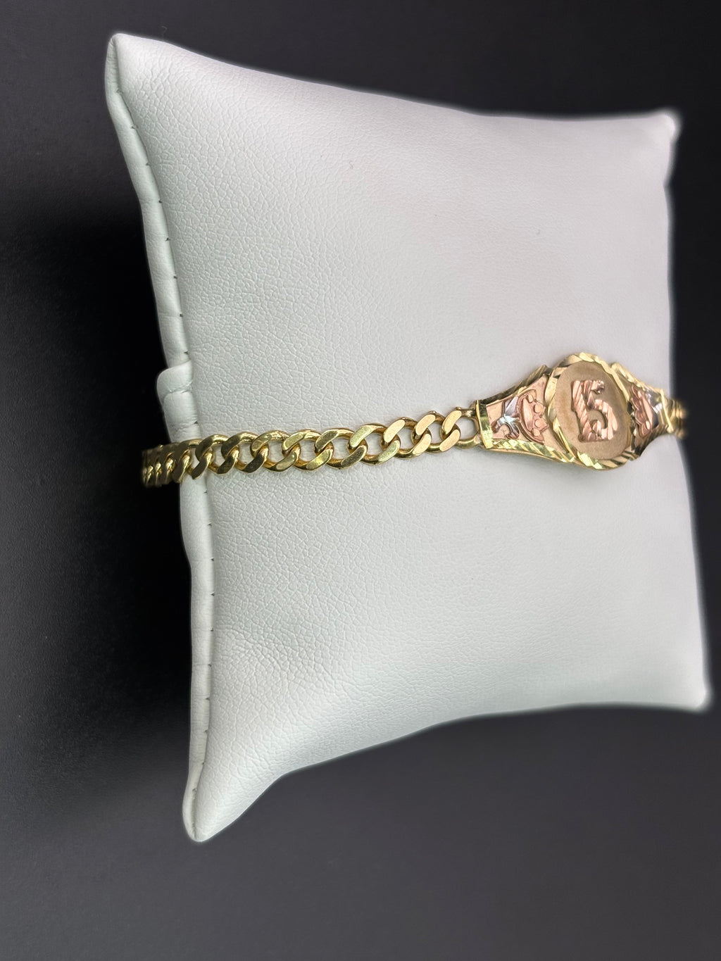 14k Solid Gold Bracelet Link 15 Birthday Rose