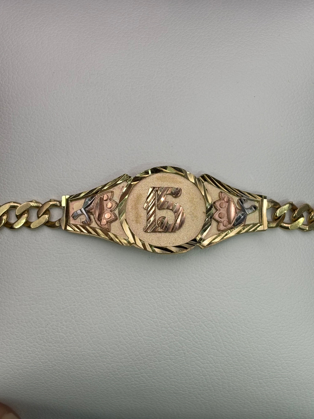 14k Solid Gold Bracelet Link 15 Birthday Rose