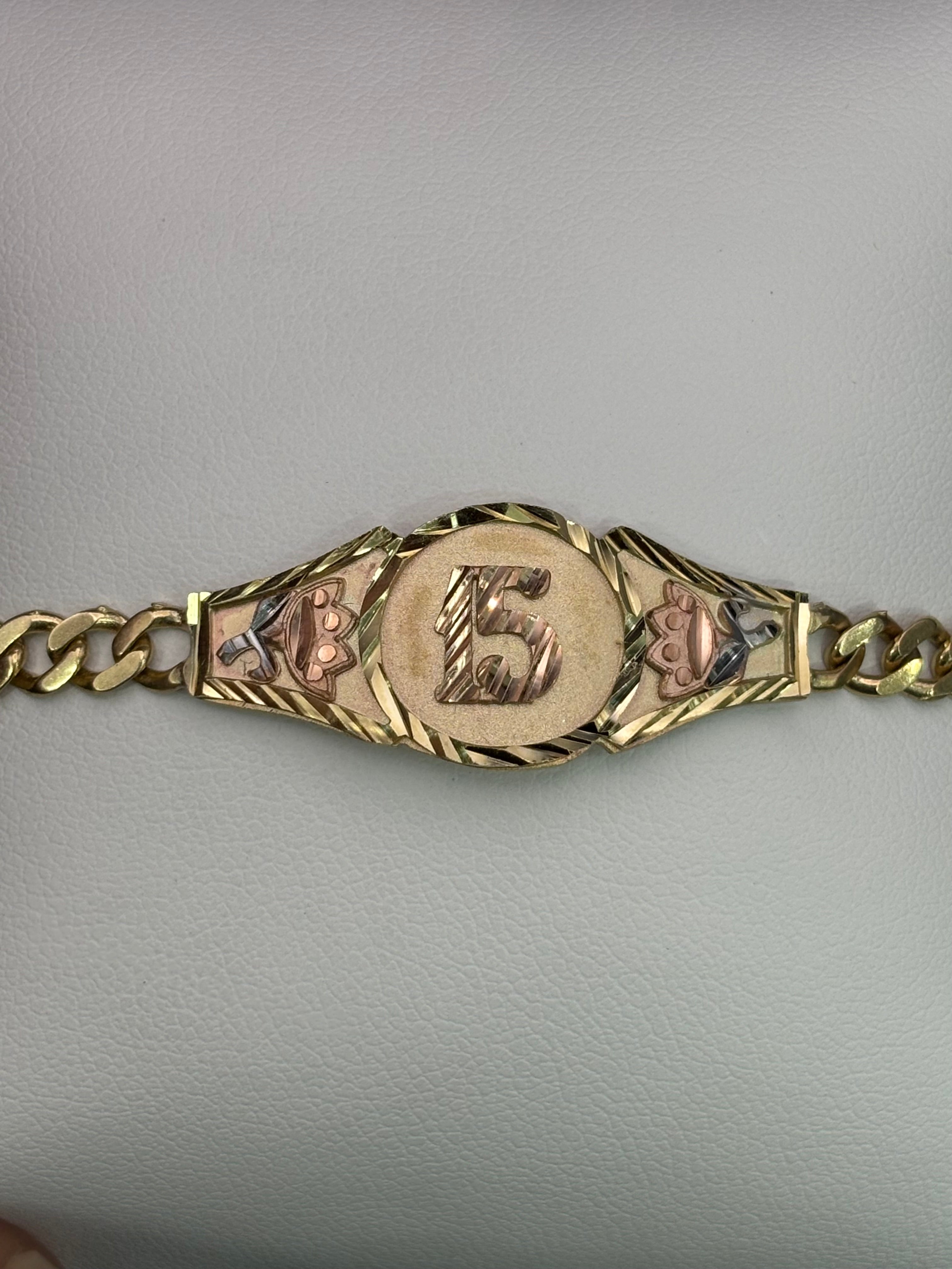 14k Solid Gold Bracelet Link 15 Birthday Rose