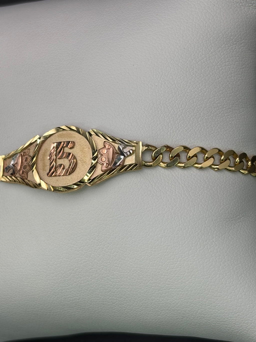 14k Solid Gold Bracelet Link 15 Birthday Rose