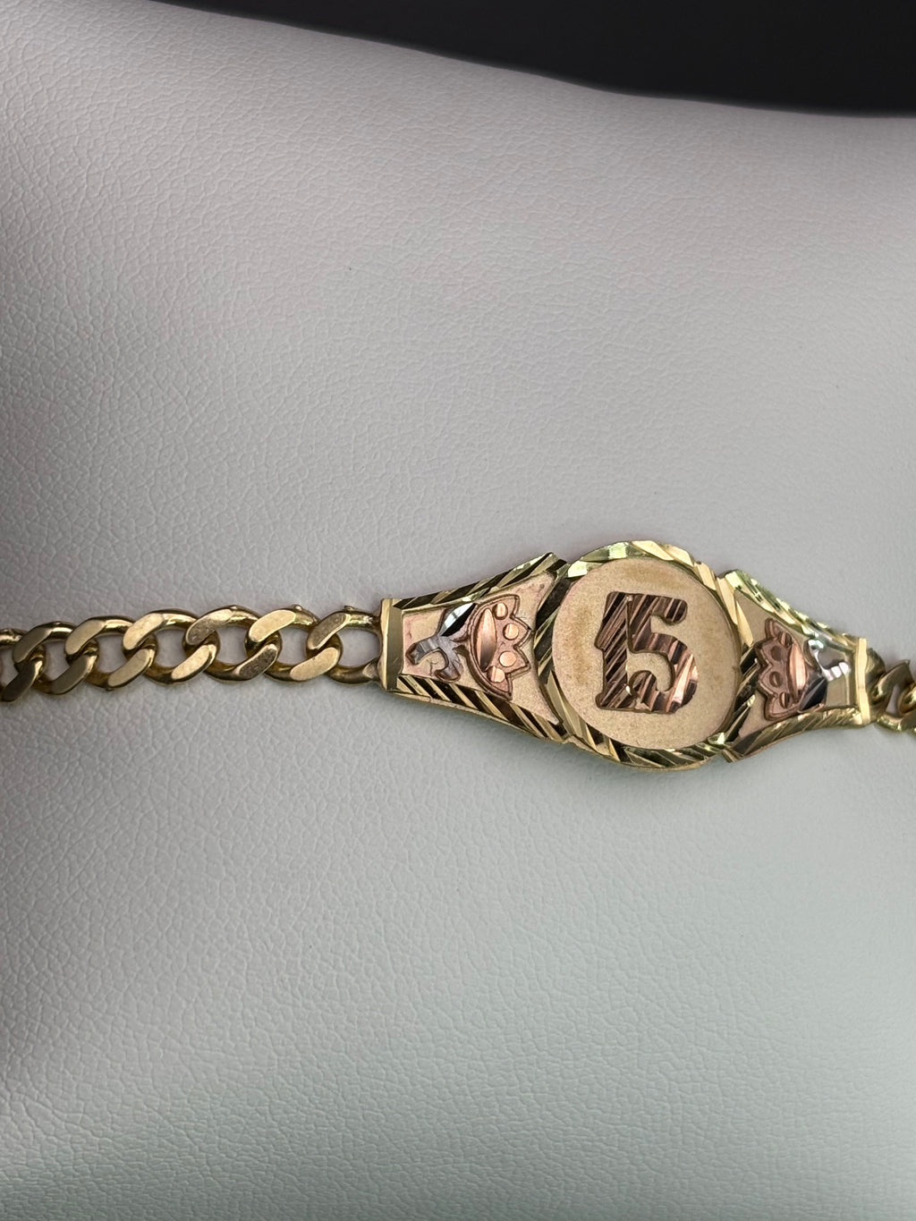 14k Solid Gold Bracelet Link 15 Birthday Rose