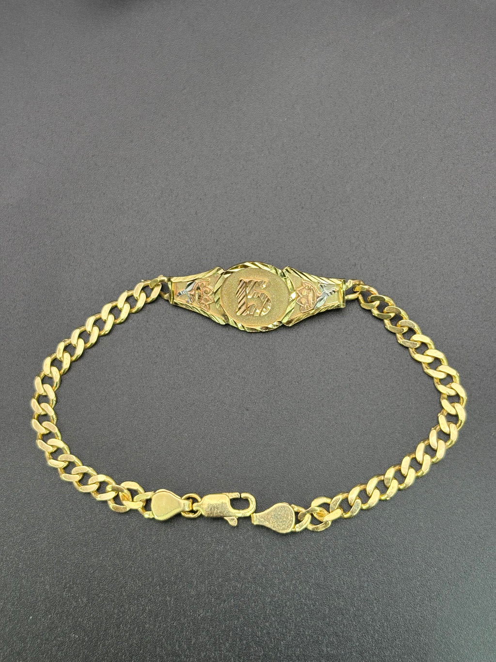 14k Solid Gold Bracelet Link 15 Birthday Rose