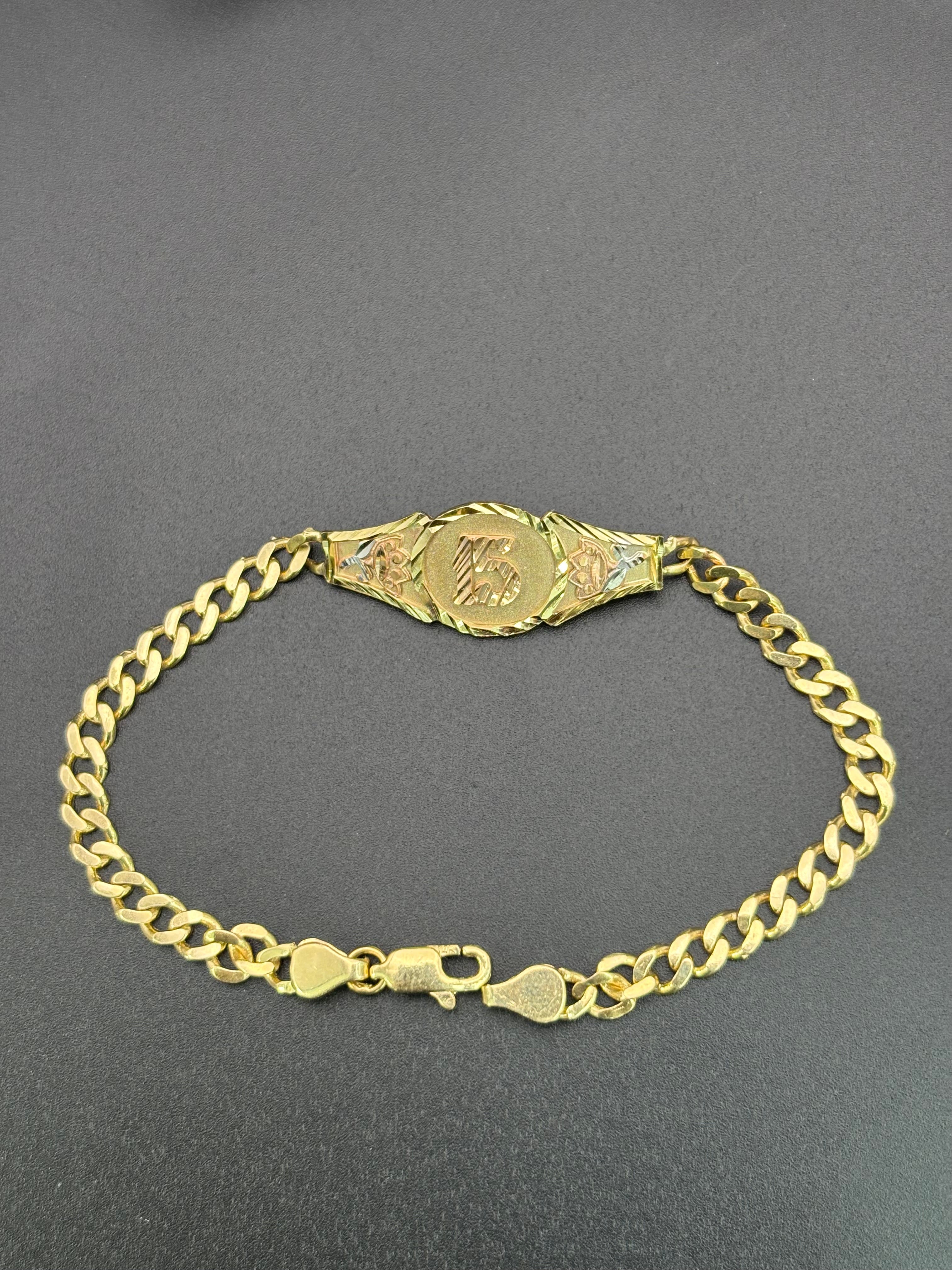 14k Solid Gold Bracelet Link 15 Birthday Rose