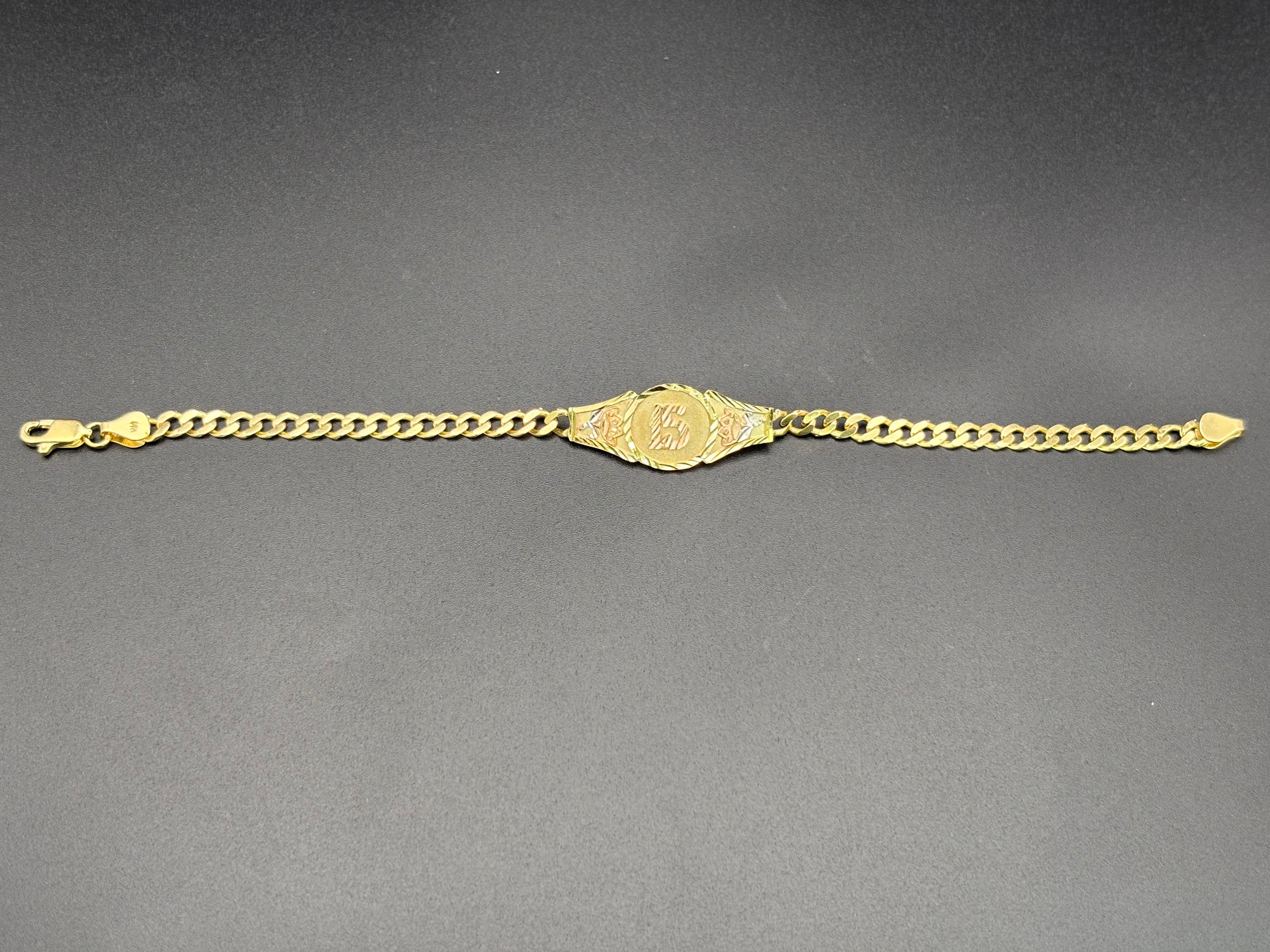 14k Solid Gold Bracelet Link 15 Birthday Rose