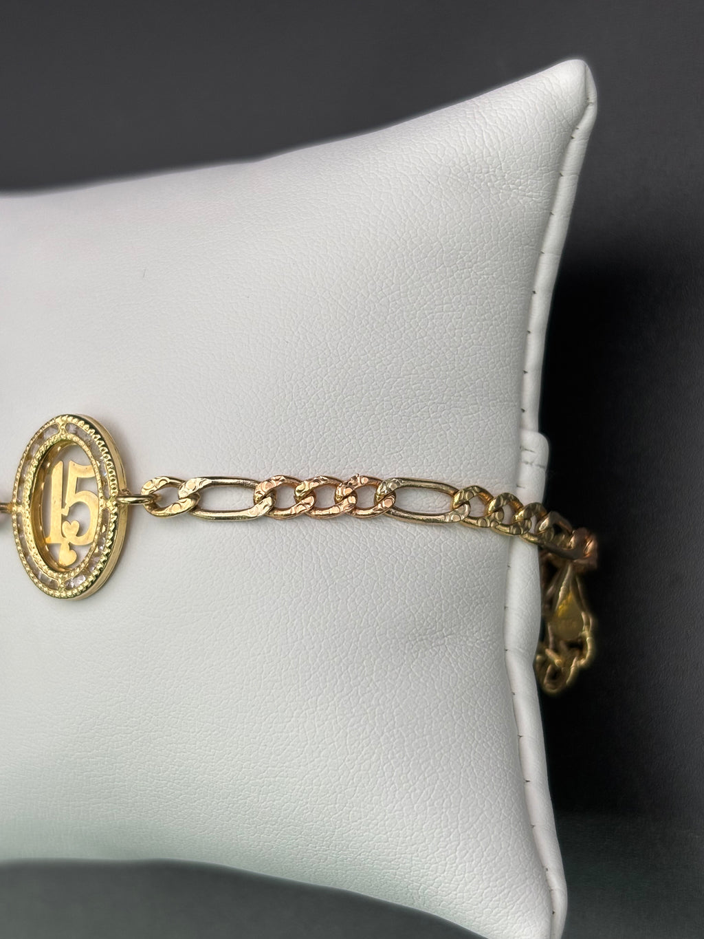 14k Solid Gold Bracelet Link 15 Birthday Hearts