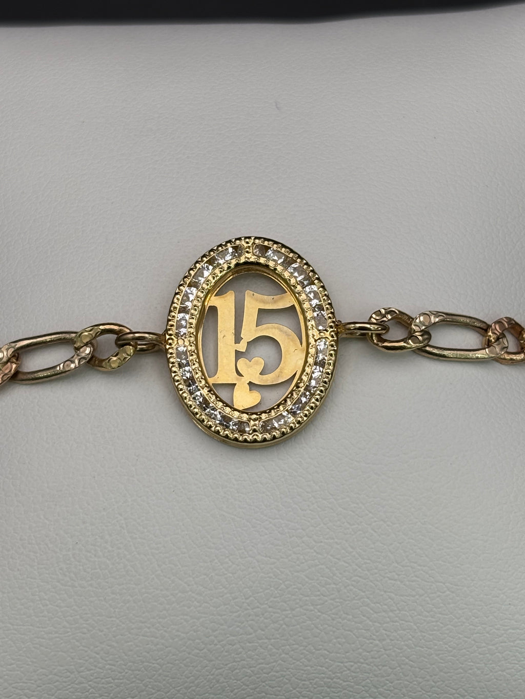 14k Solid Gold Bracelet Link 15 Birthday Hearts