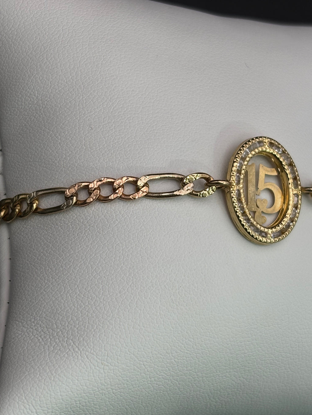 14k Solid Gold Bracelet Link 15 Birthday Hearts