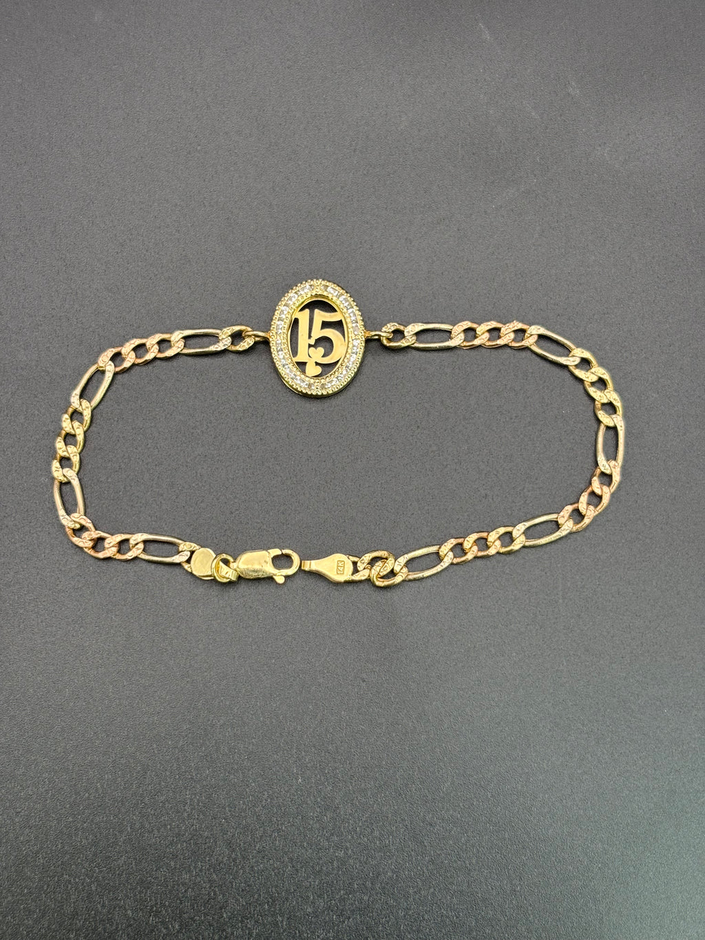 14k Solid Gold Bracelet Link 15 Birthday Hearts