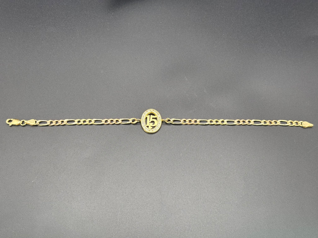 14k Solid Gold Bracelet Link 15 Birthday Hearts