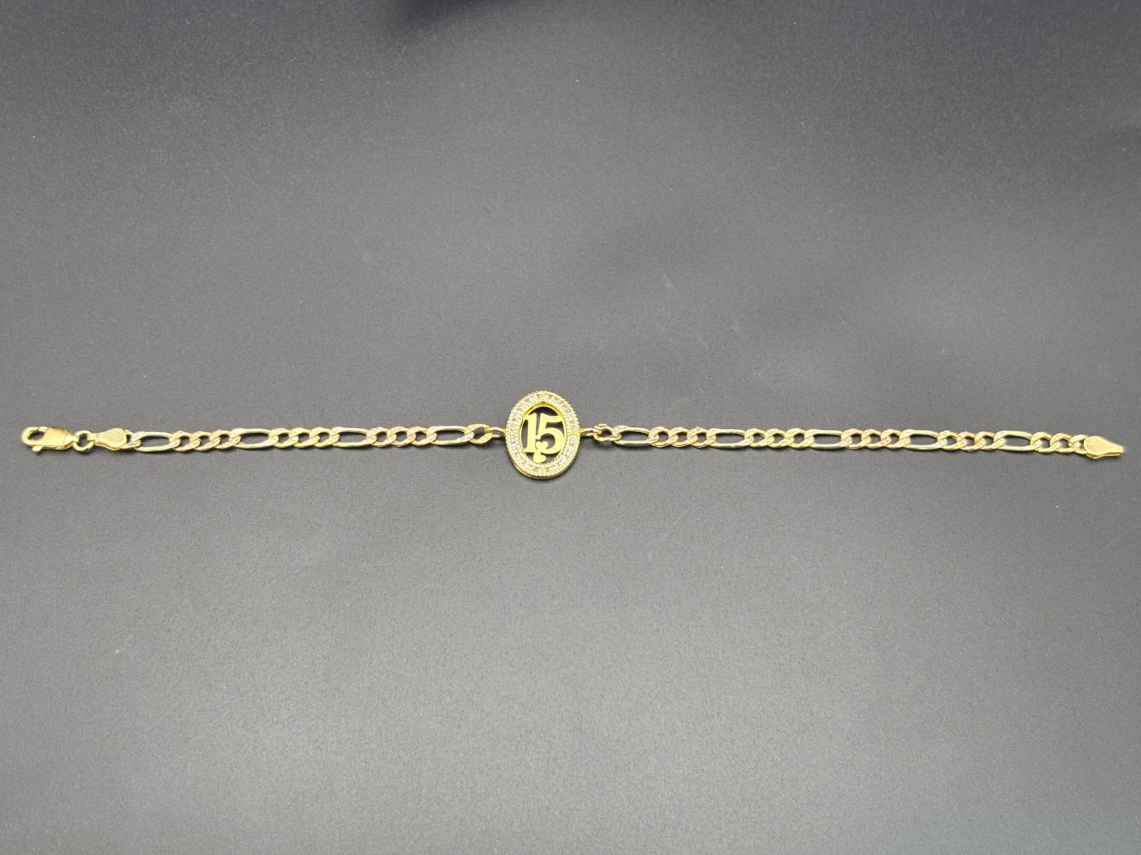 14k Solid Gold Bracelet Link 15 Birthday Hearts