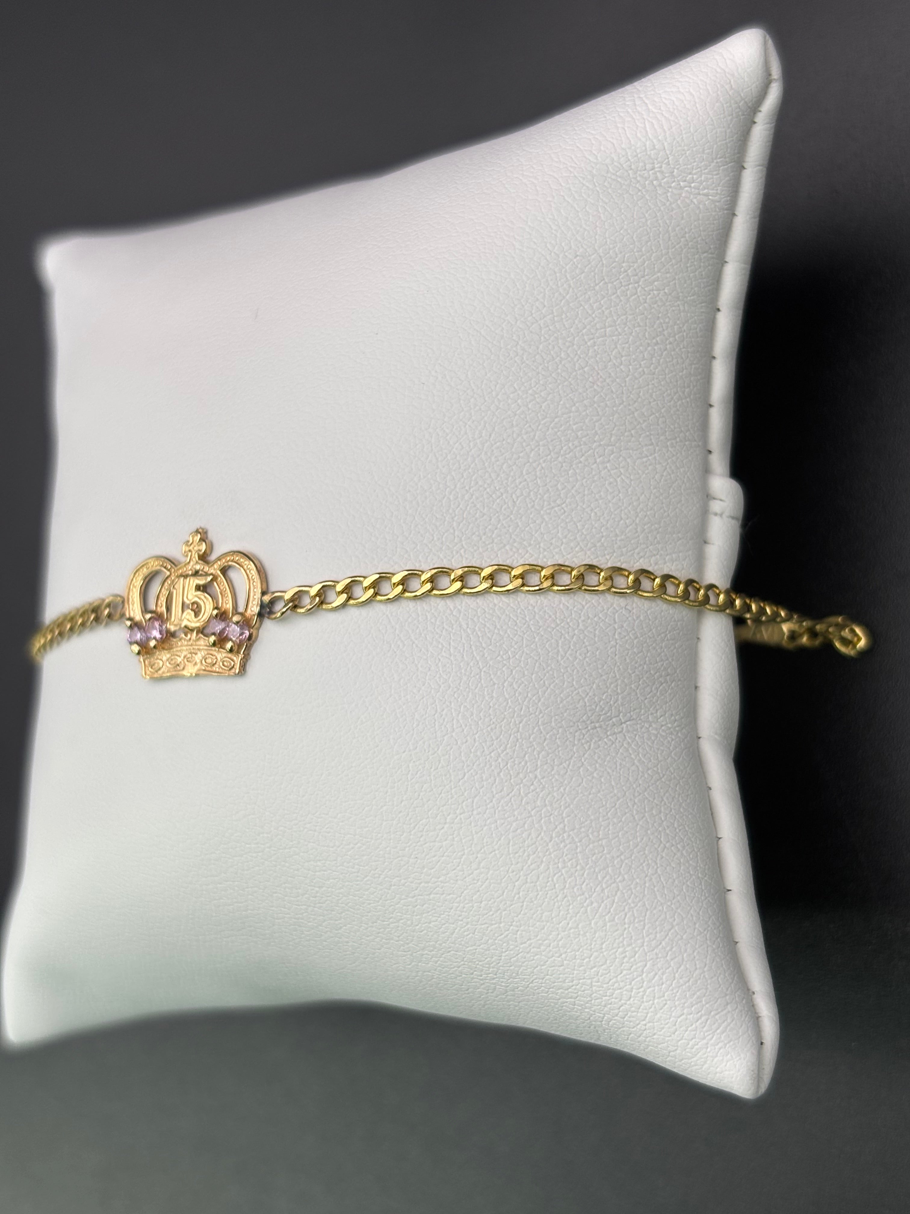 14k Solid Gold Bracelet Link 15 Birthday Crown