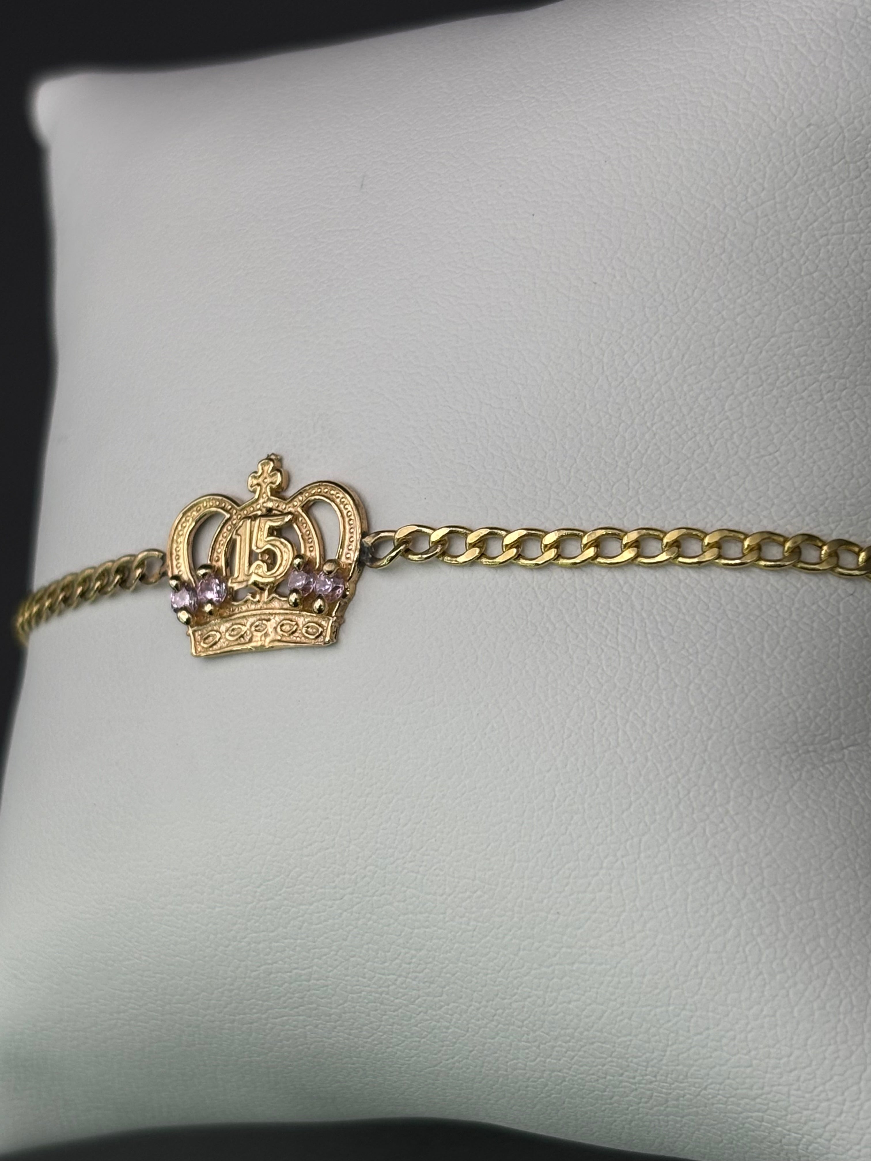 14k Solid Gold Bracelet Link 15 Birthday Crown