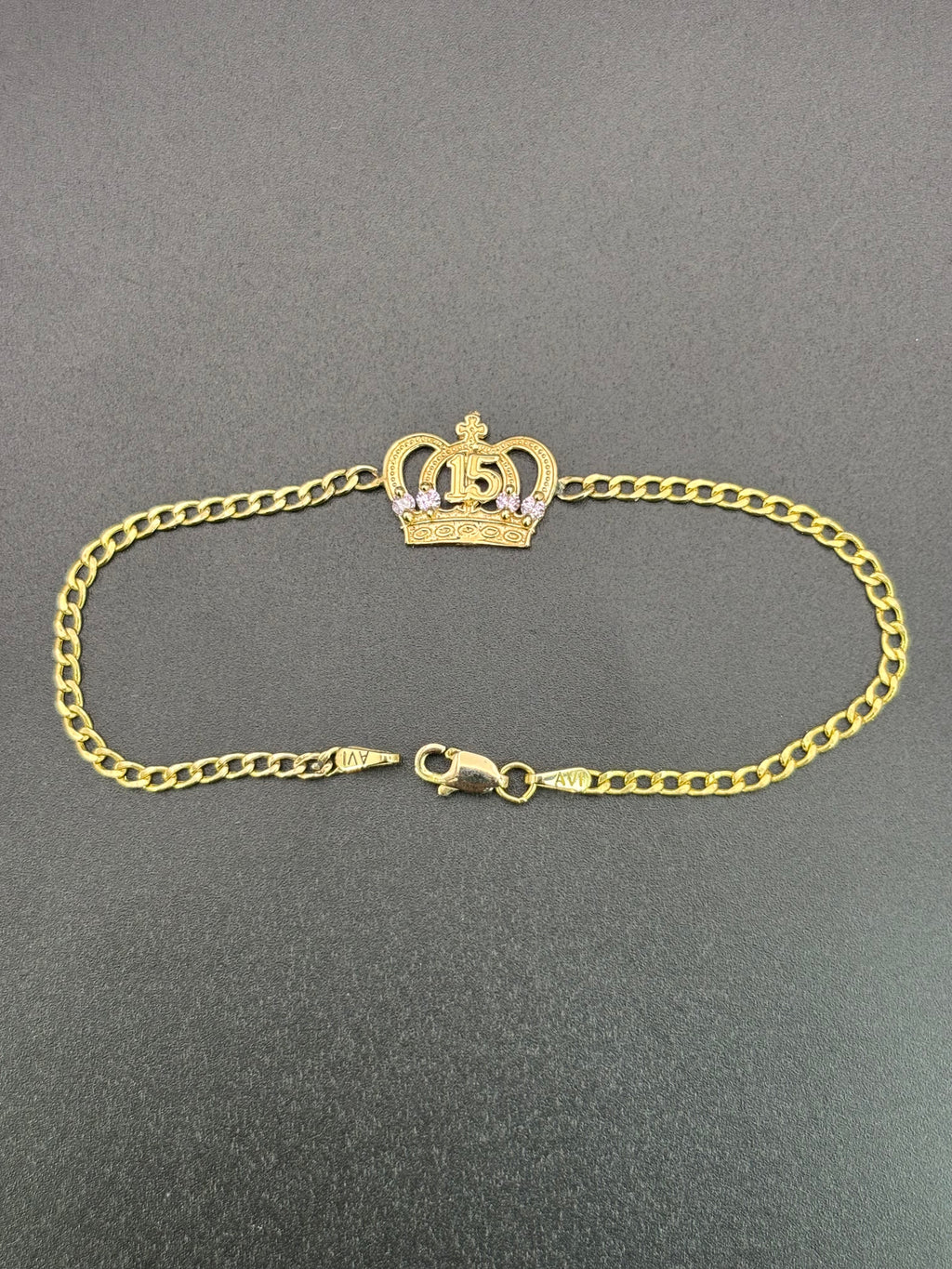14k Solid Gold Bracelet Link 15 Birthday Crown