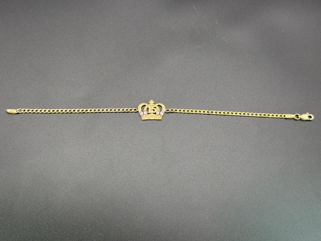 14k Solid Gold Bracelet Link 15 Birthday Crown