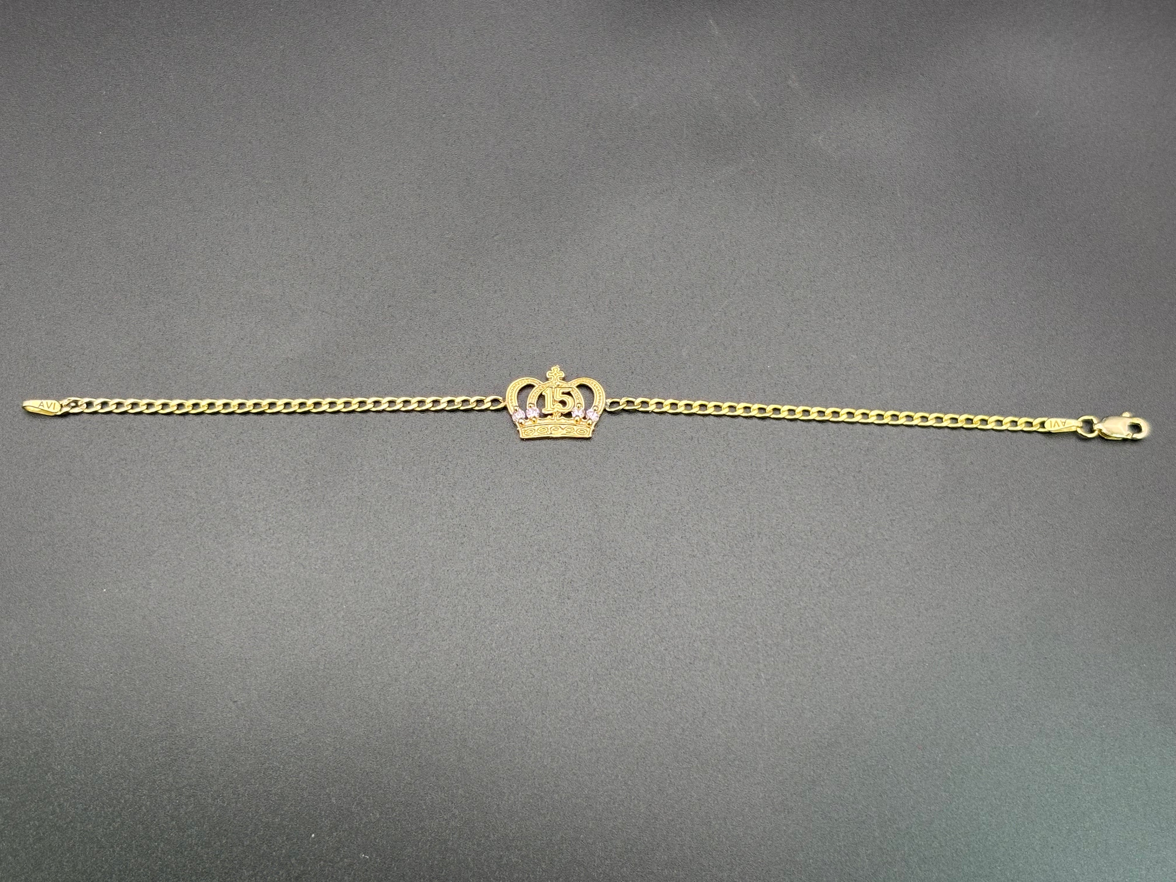 14k Solid Gold Bracelet Link 15 Birthday Crown