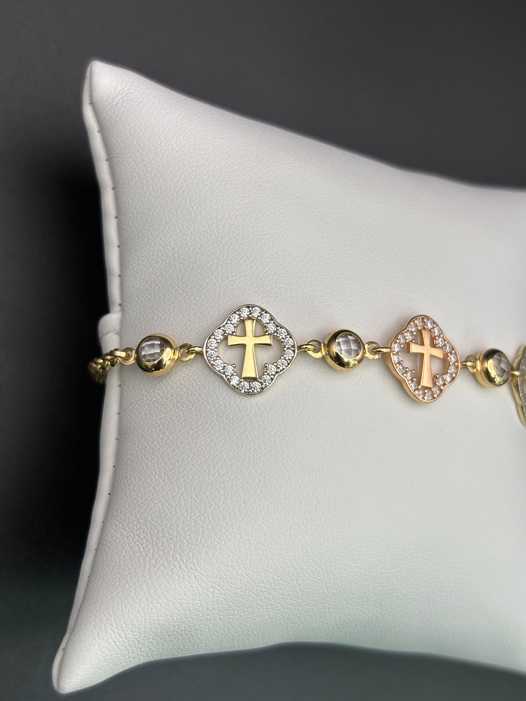 14k Solid Gold Bracelet Link 3 Cross