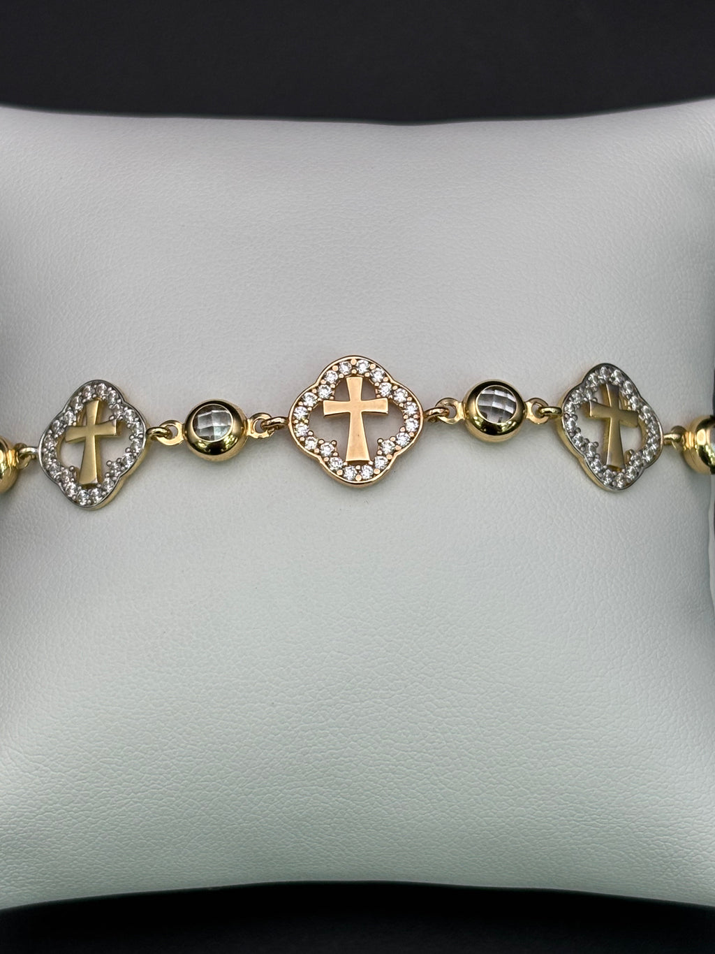 14k Solid Gold Bracelet Link 3 Cross