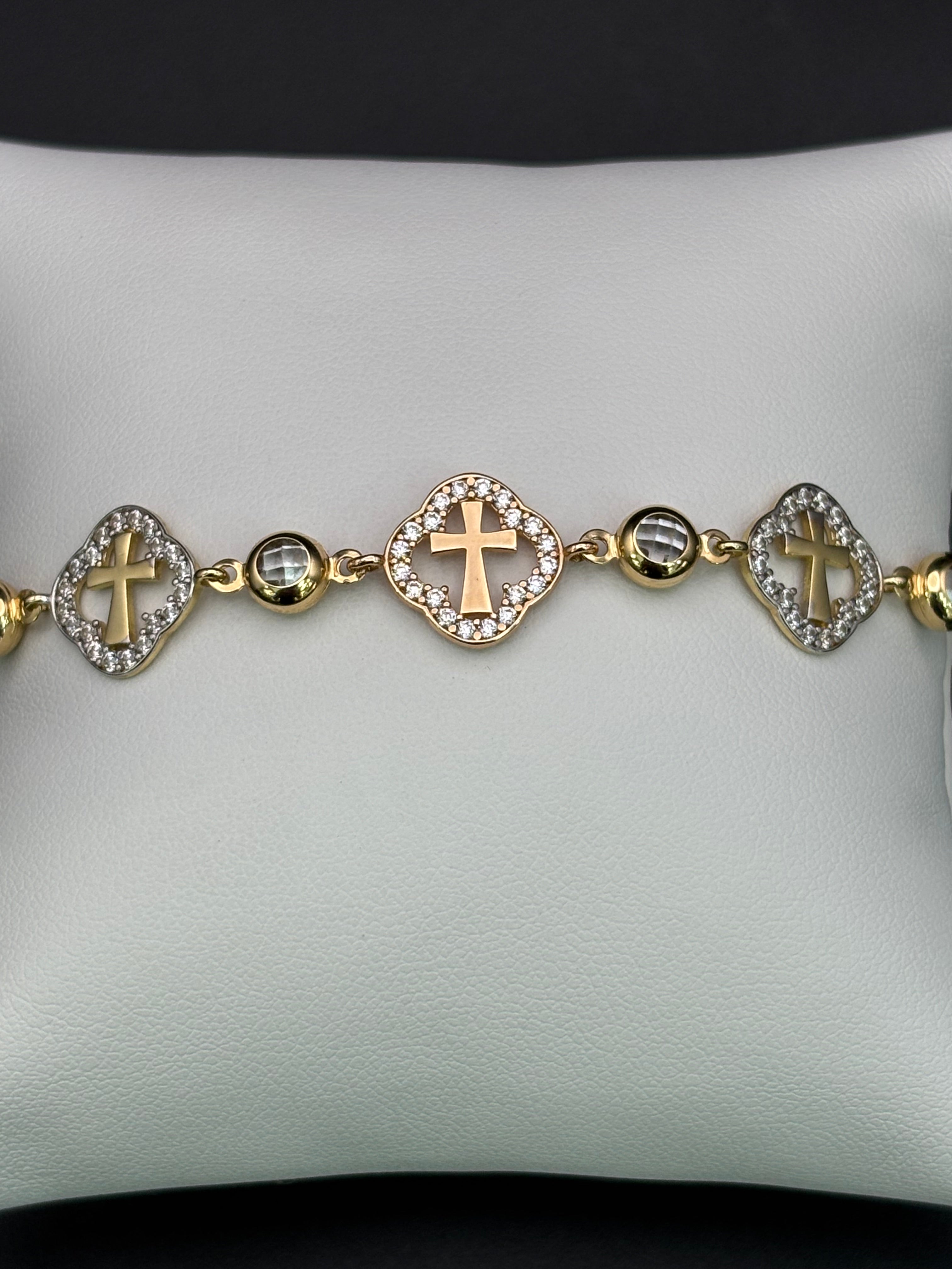 14k Solid Gold Bracelet Link 3 Cross