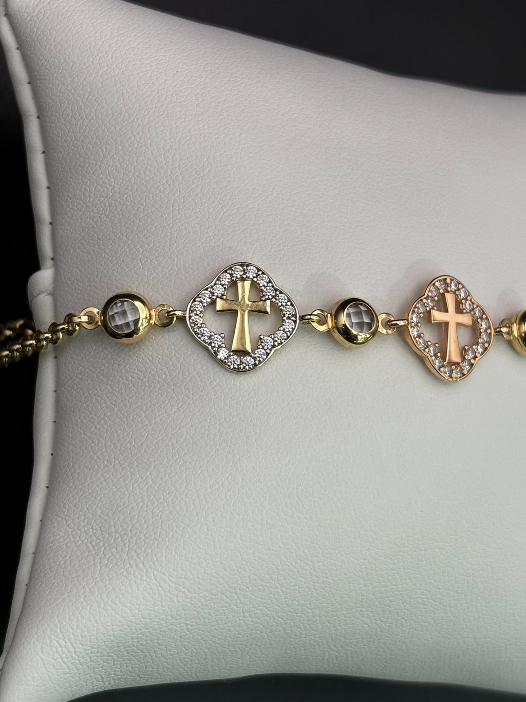 14k Solid Gold Bracelet Link 3 Cross