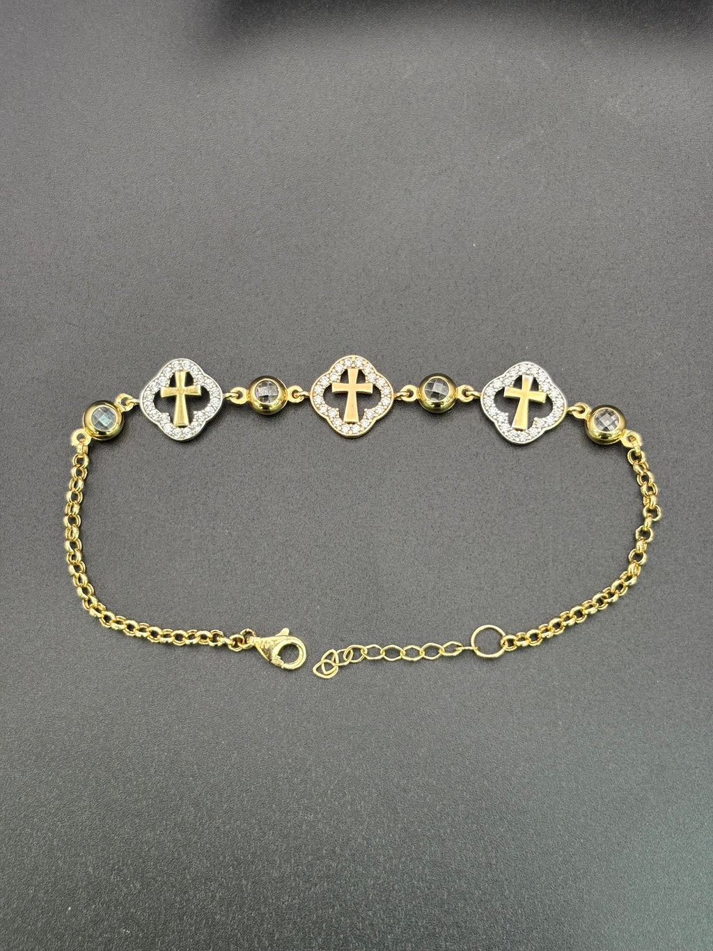 14k Solid Gold Bracelet Link 3 Cross