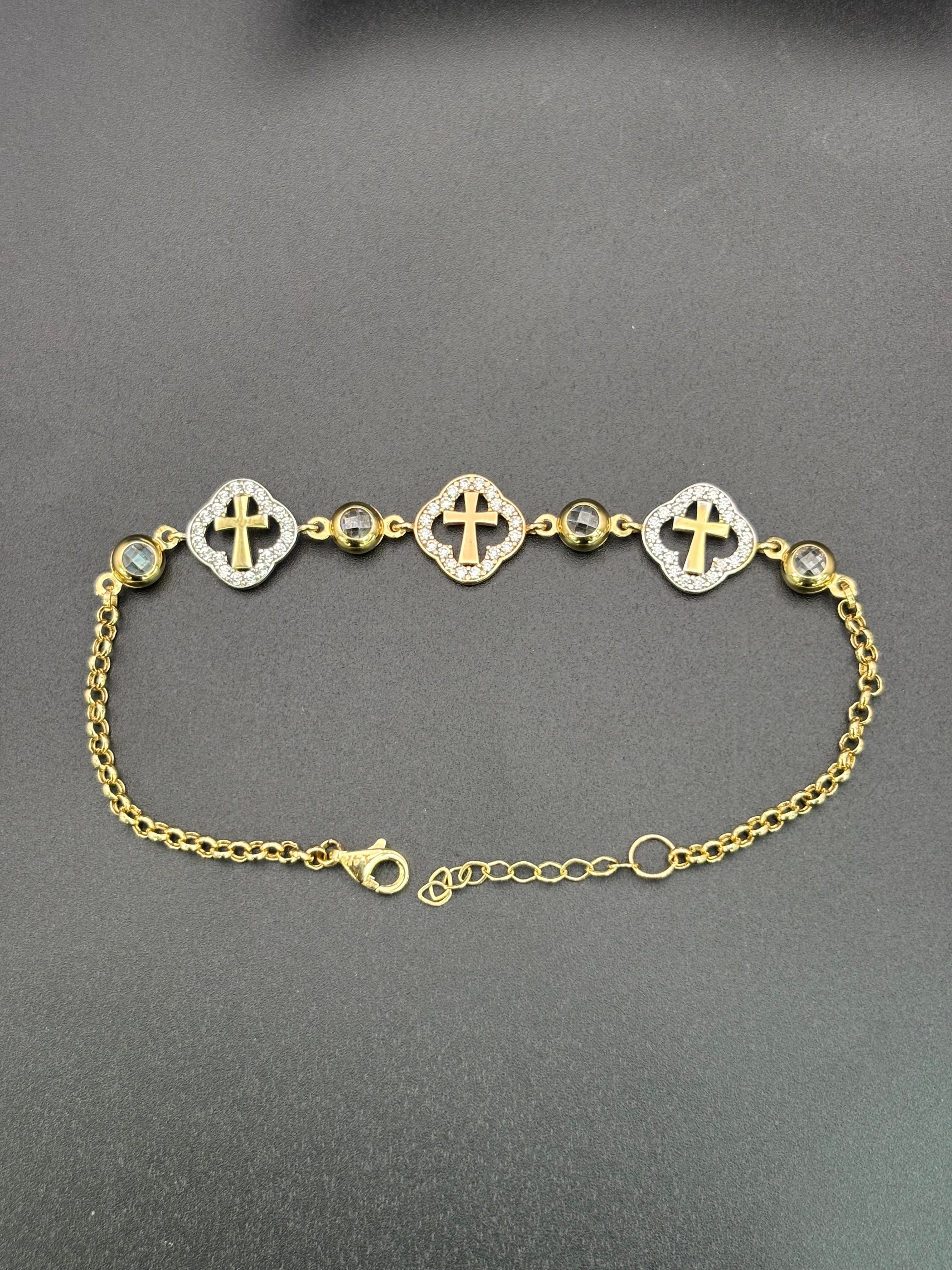 14k Solid Gold Bracelet Link 3 Cross