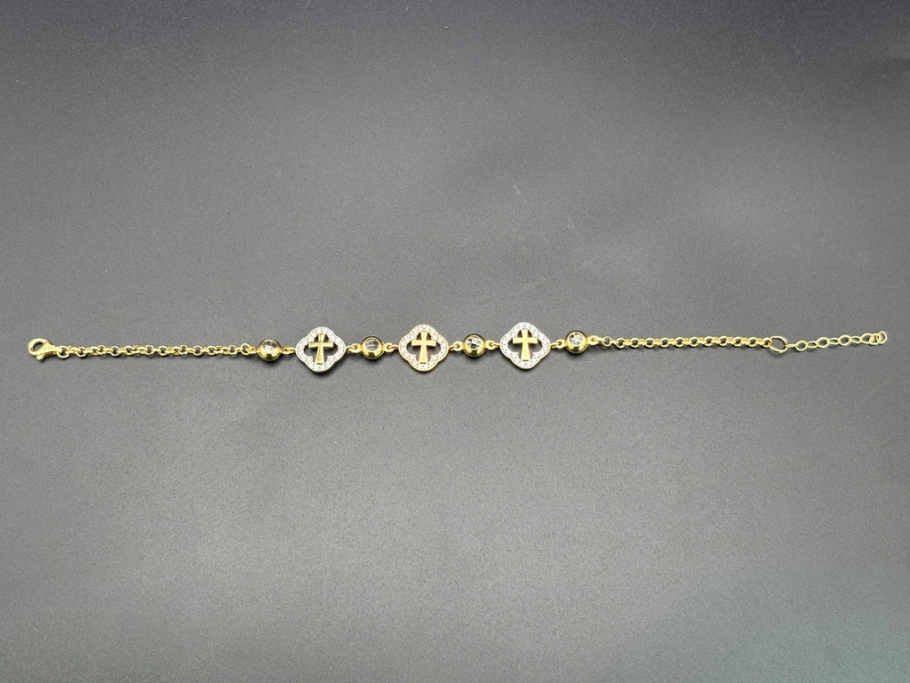 14k Solid Gold Bracelet Link 3 Cross