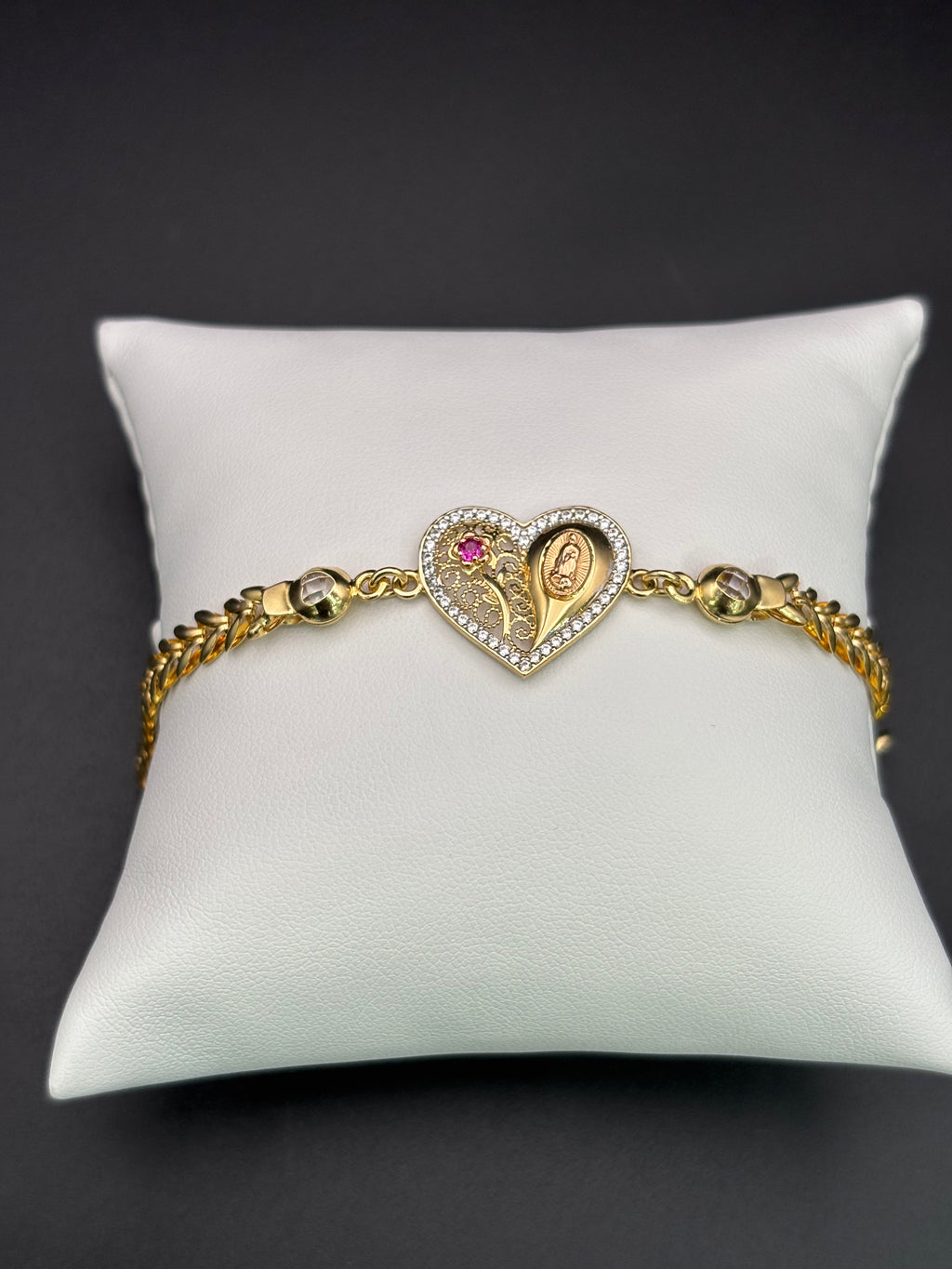 14k Solid Gold Bracelet Link Virgin Flower Heart