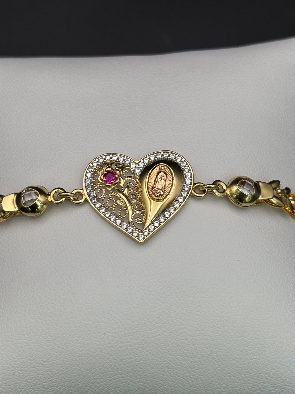 14k Solid Gold Bracelet Link Virgin Flower Heart